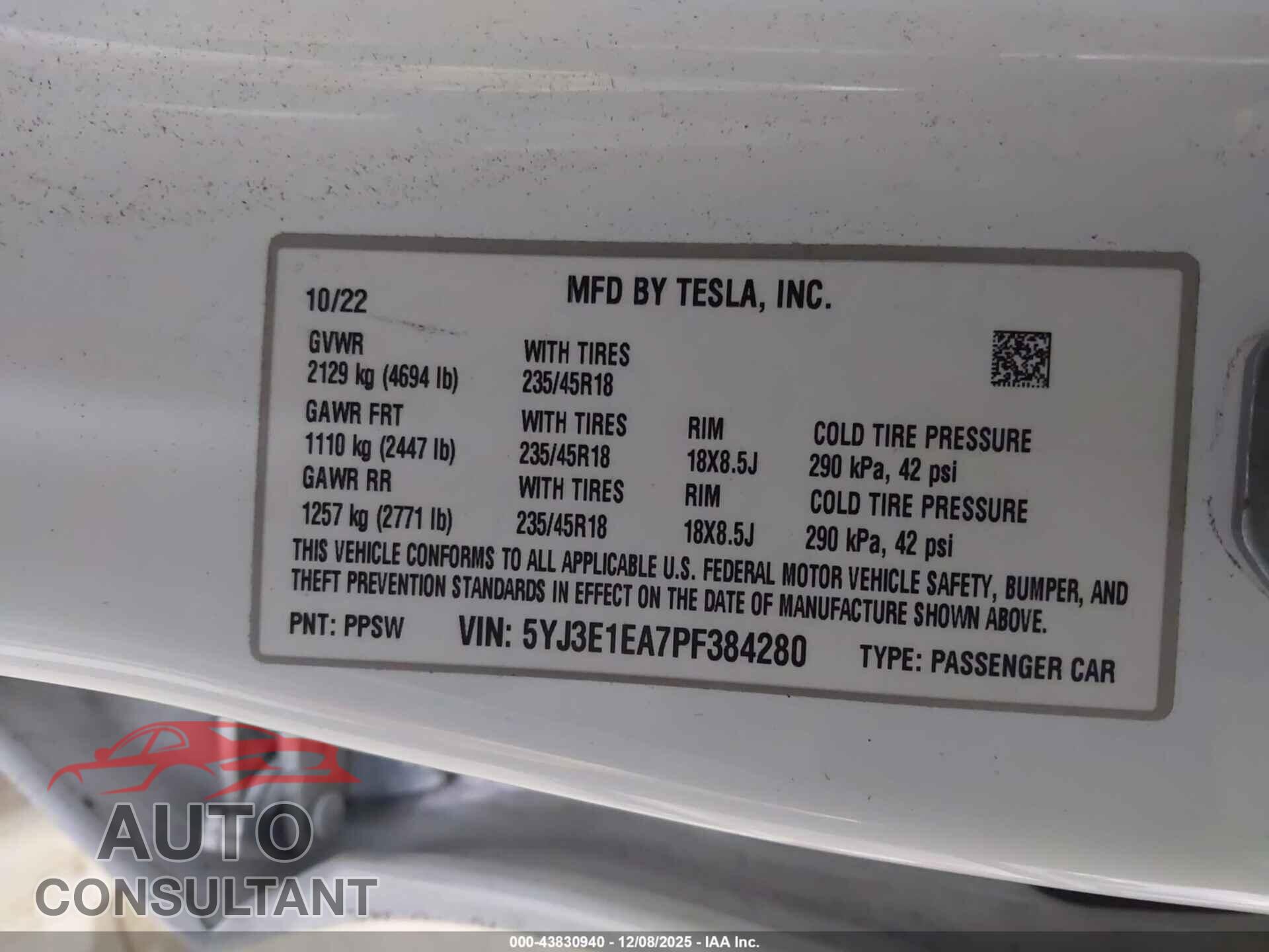 TESLA MODEL 3 2023 - 5YJ3E1EA7PF384280
