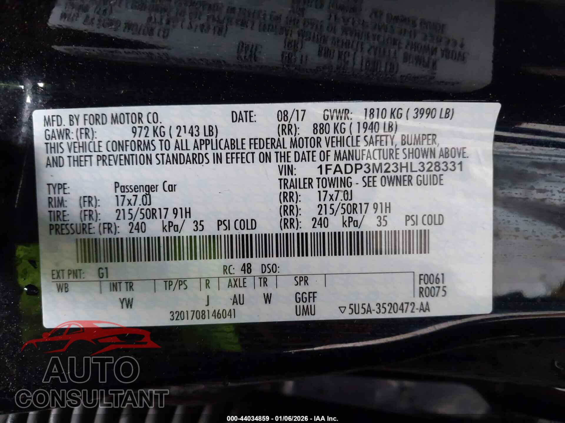 FORD FOCUS 2017 - 1FADP3M23HL328331