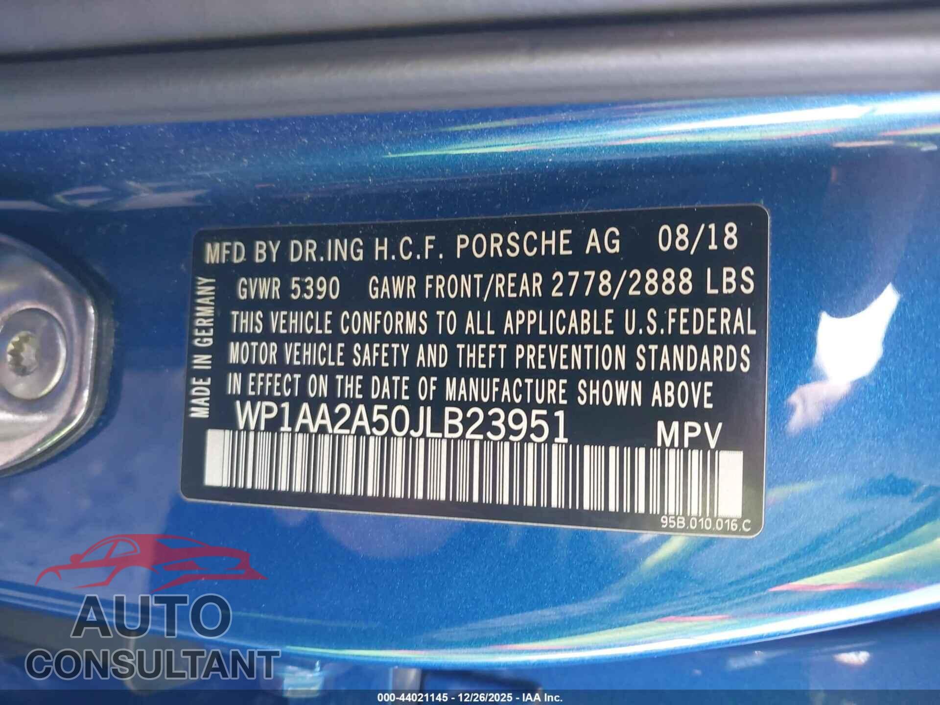 PORSCHE MACAN 2018 - WP1AA2A50JLB23951