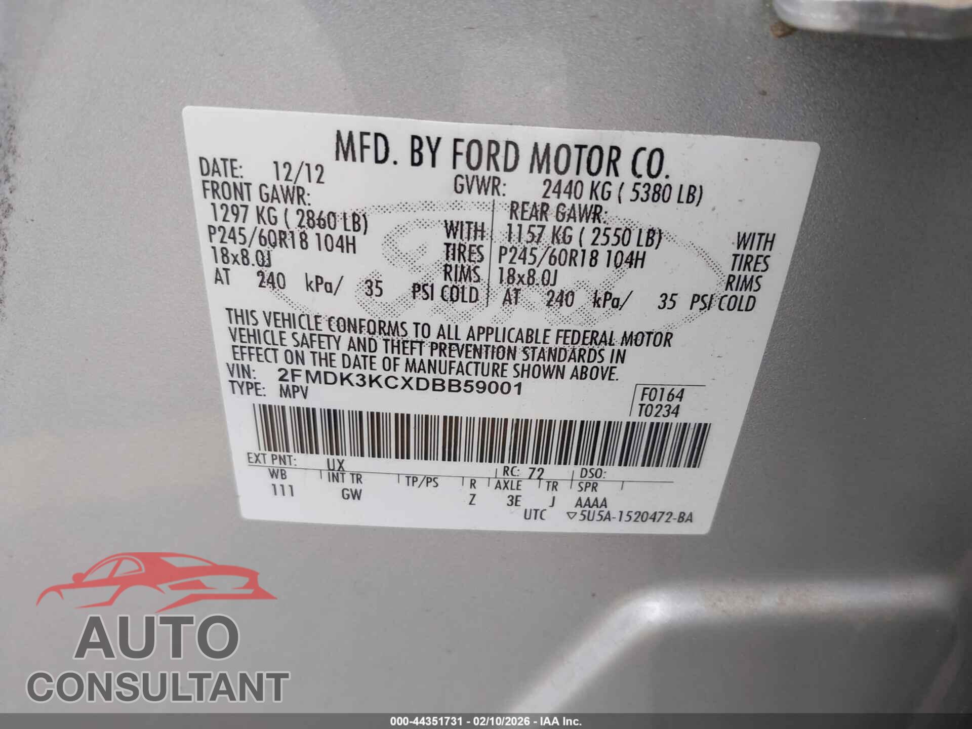 FORD EDGE 2013 - 2FMDK3KCXDBB59001