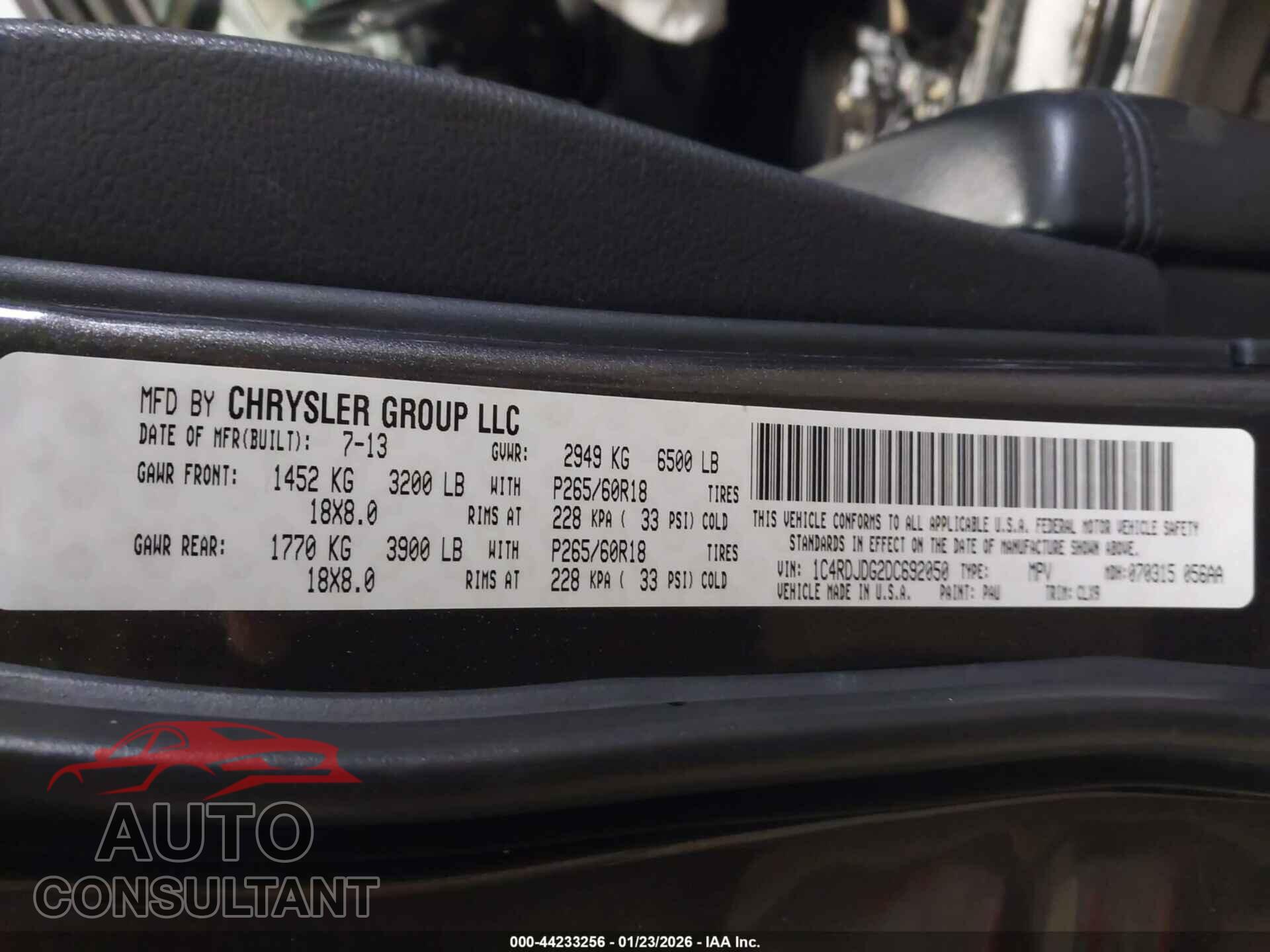 DODGE DURANGO 2013 - 1C4RDJDG2DC692050