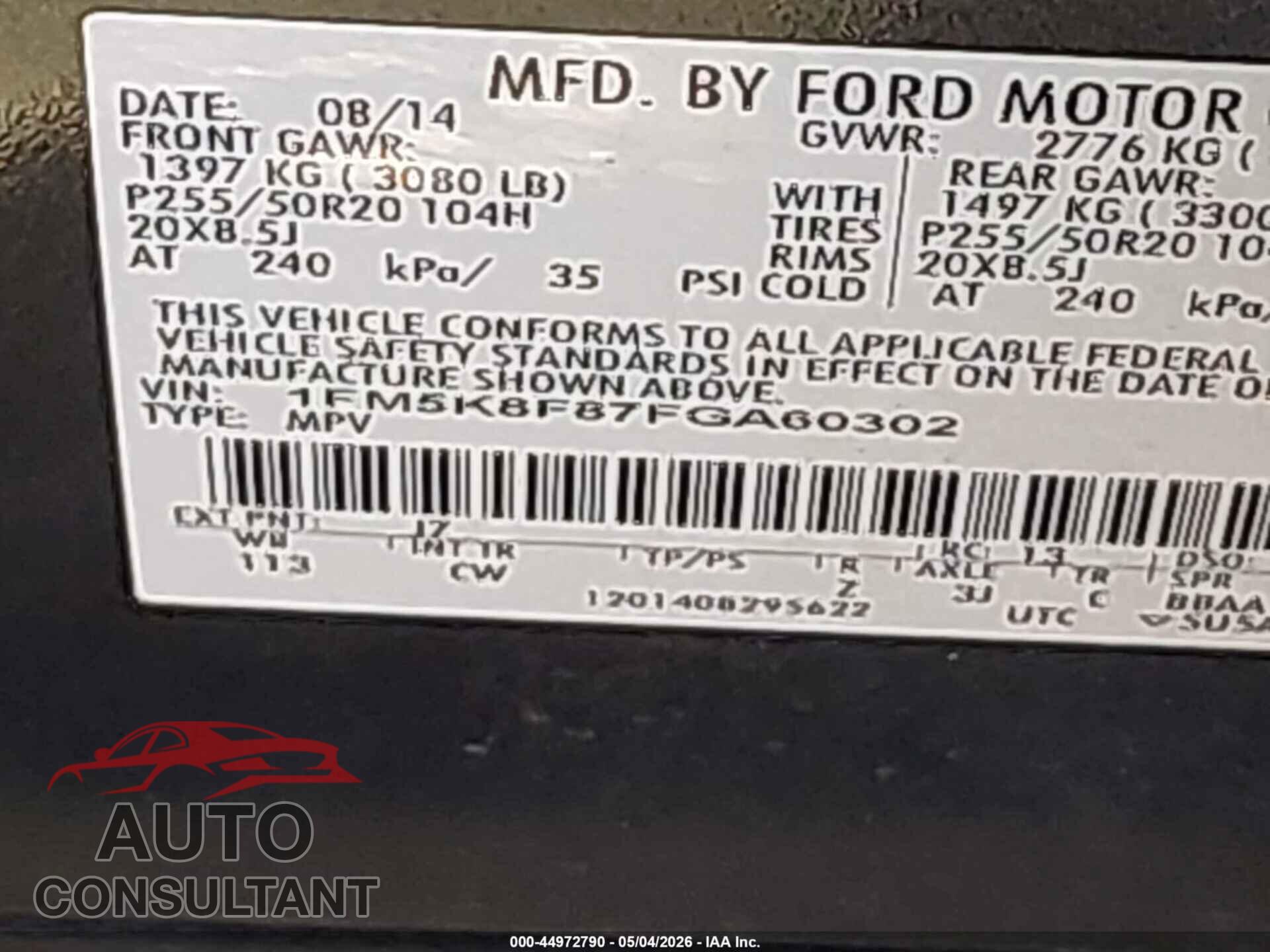 FORD EXPLORER 2015 - 1FM5K8F87FGA60302