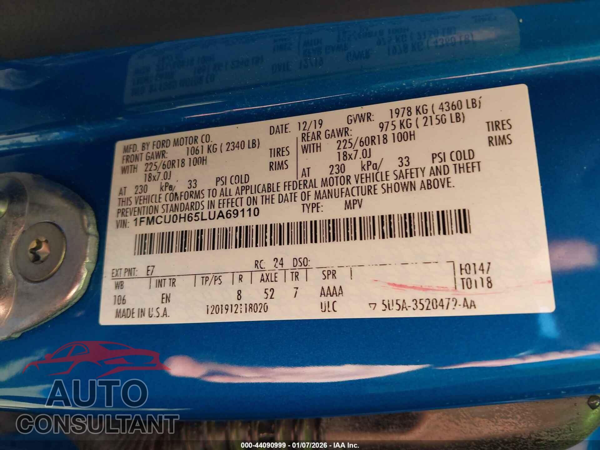 FORD ESCAPE 2020 - 1FMCU0H65LUA69110
