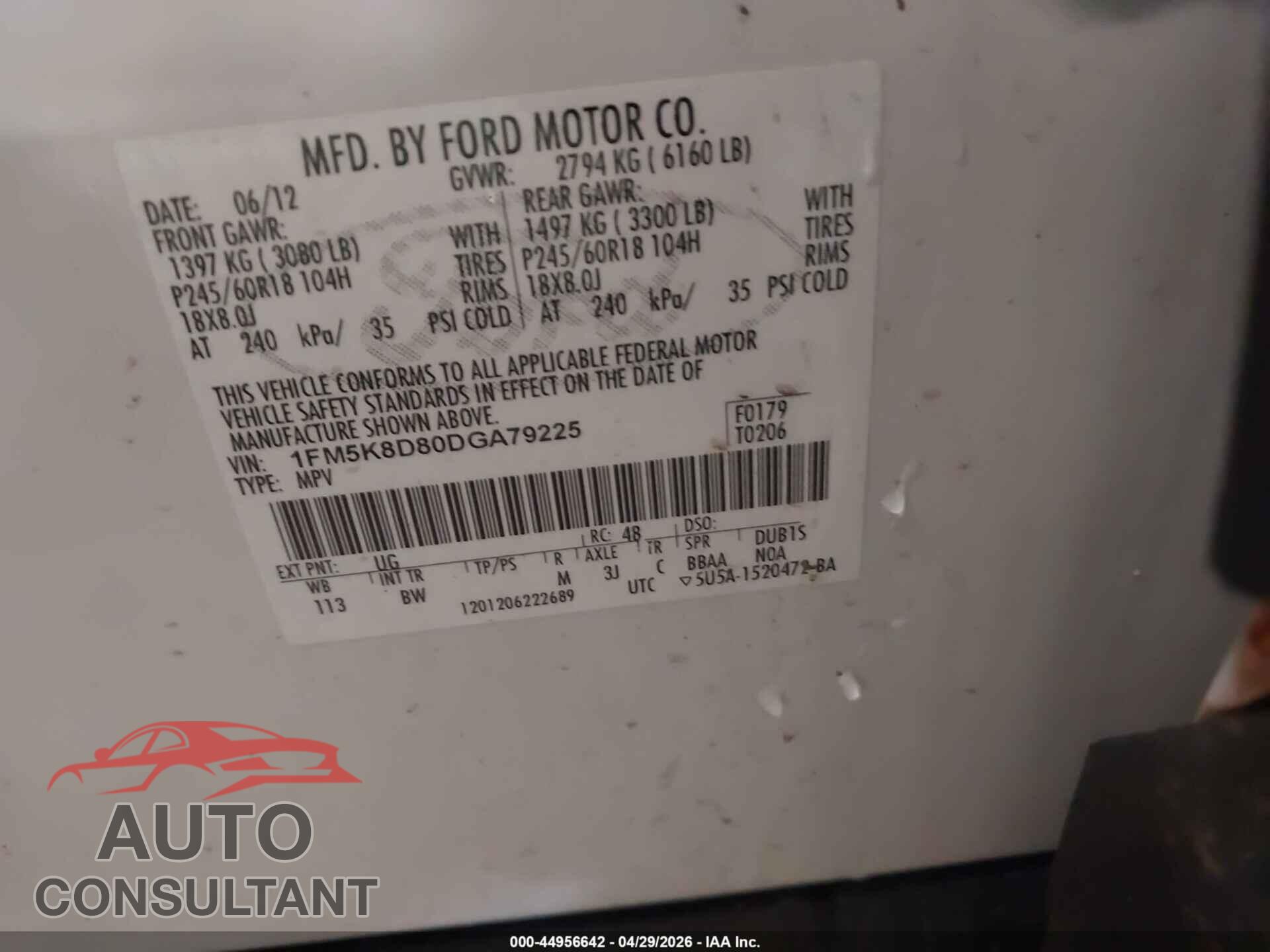 FORD EXPLORER 2013 - 1FM5K8D80DGA79225
