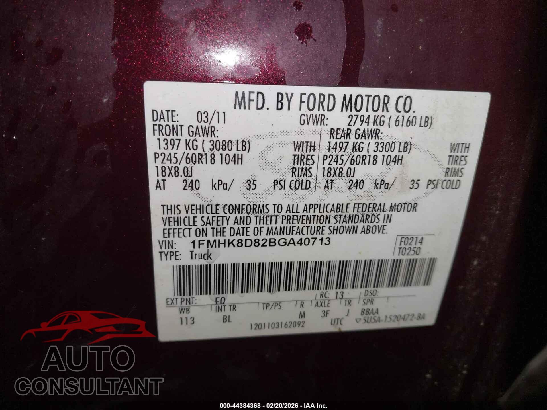 FORD EXPLORER 2011 - 1FMHK8D82BGA40713