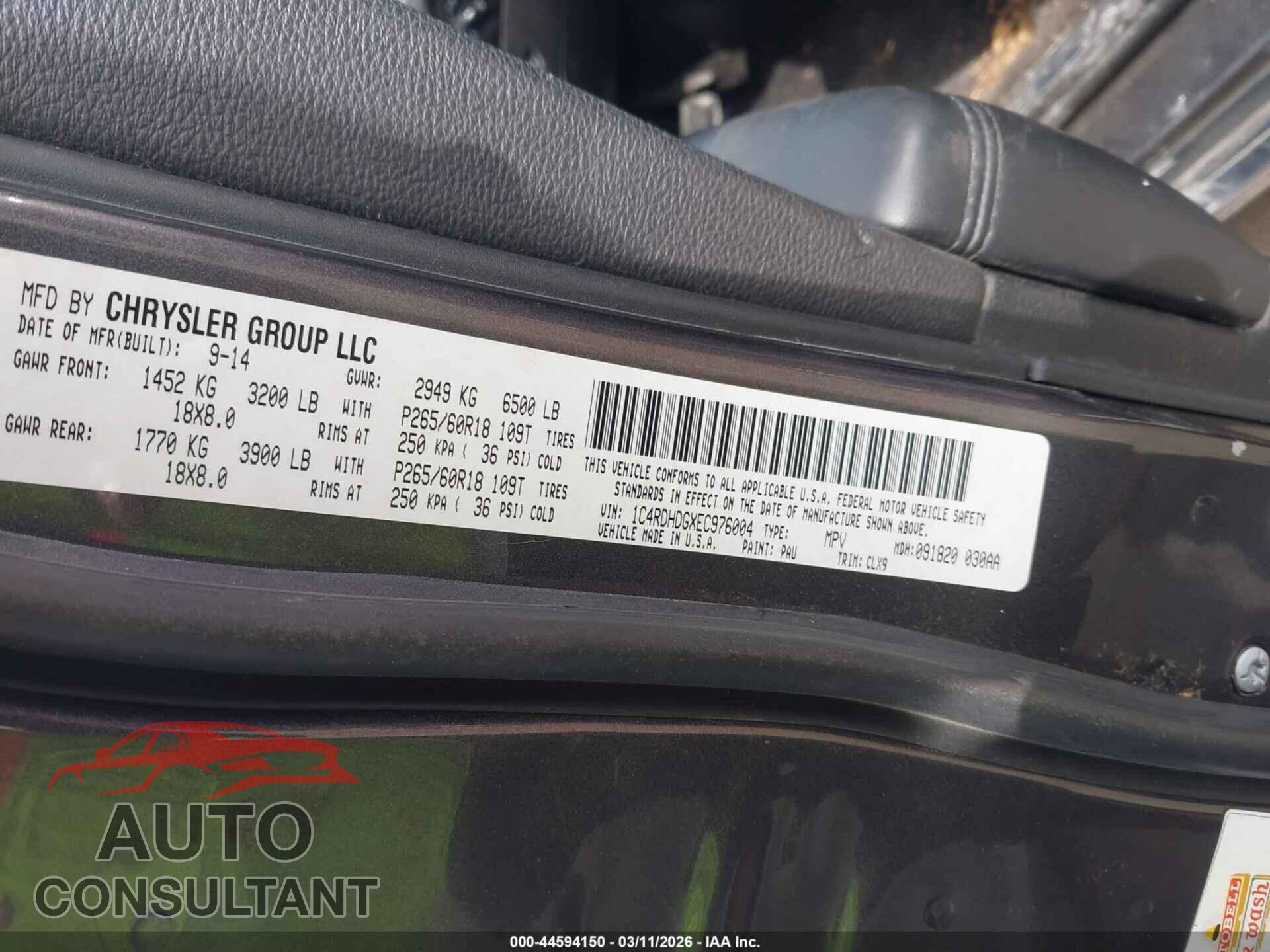 DODGE DURANGO 2014 - 1C4RDHDGXEC976004