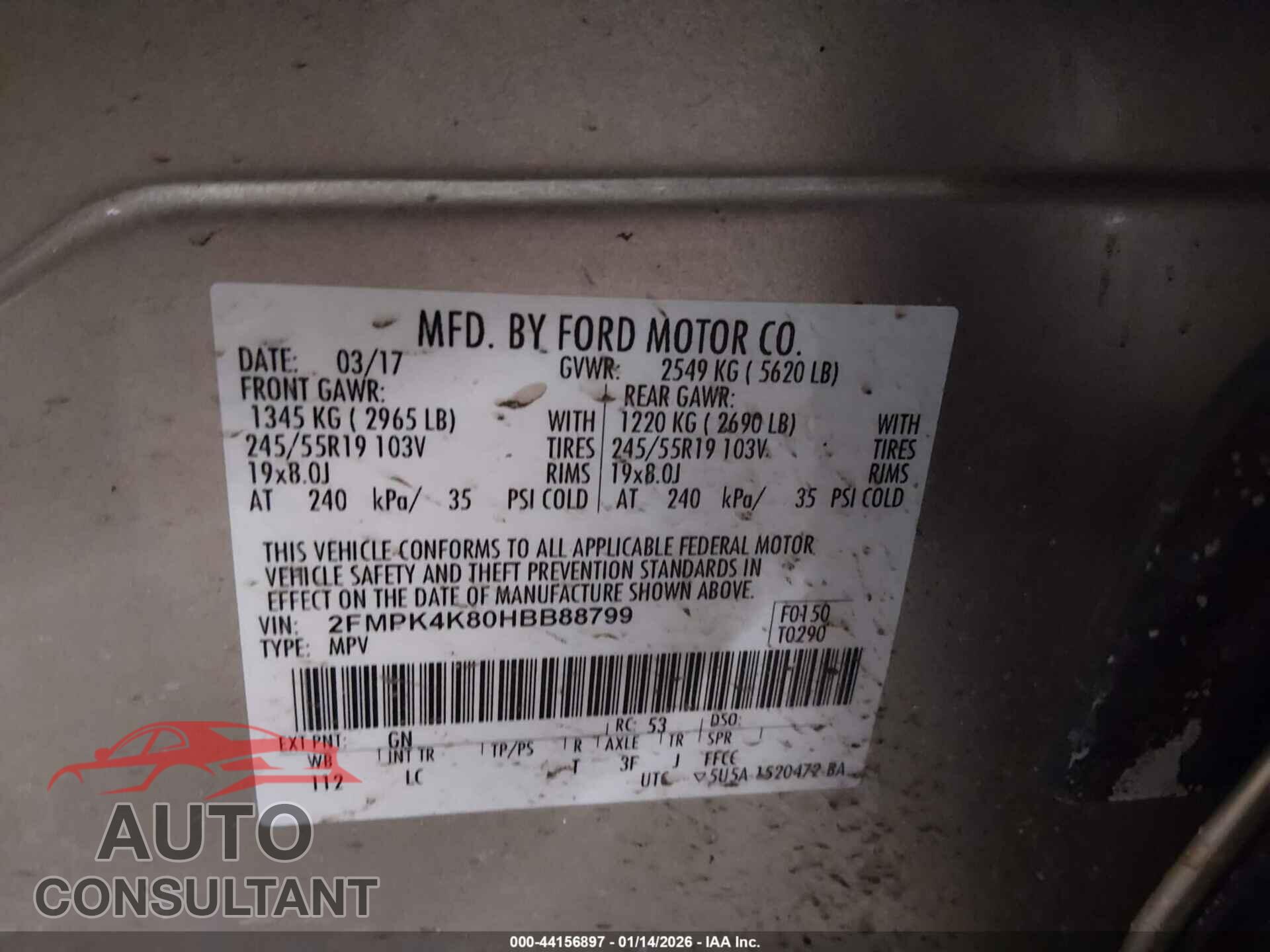 FORD EDGE 2017 - 2FMPK4K80HBB88799