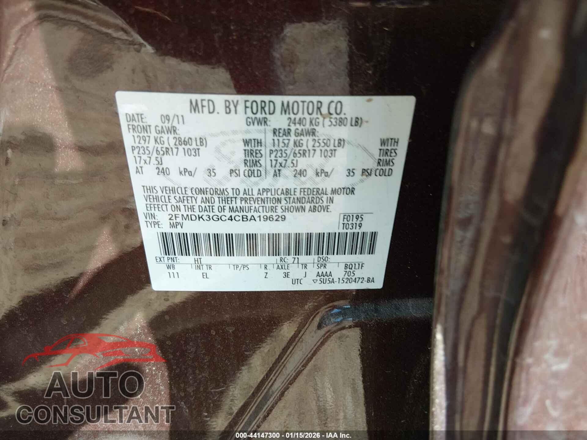 FORD EDGE 2012 - 2FMDK3GC4CBA19629