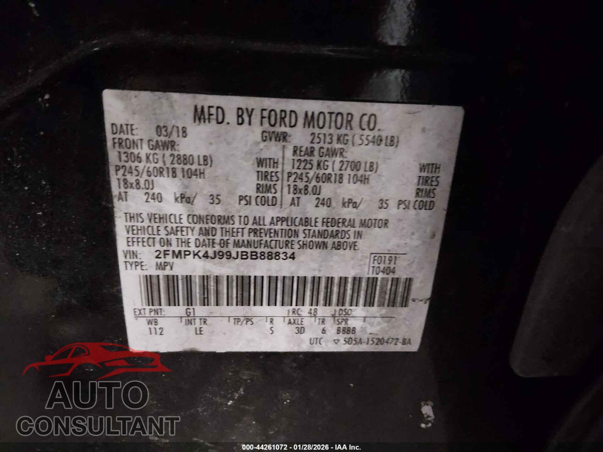 FORD EDGE 2018 - 2FMPK4J99JBB88834
