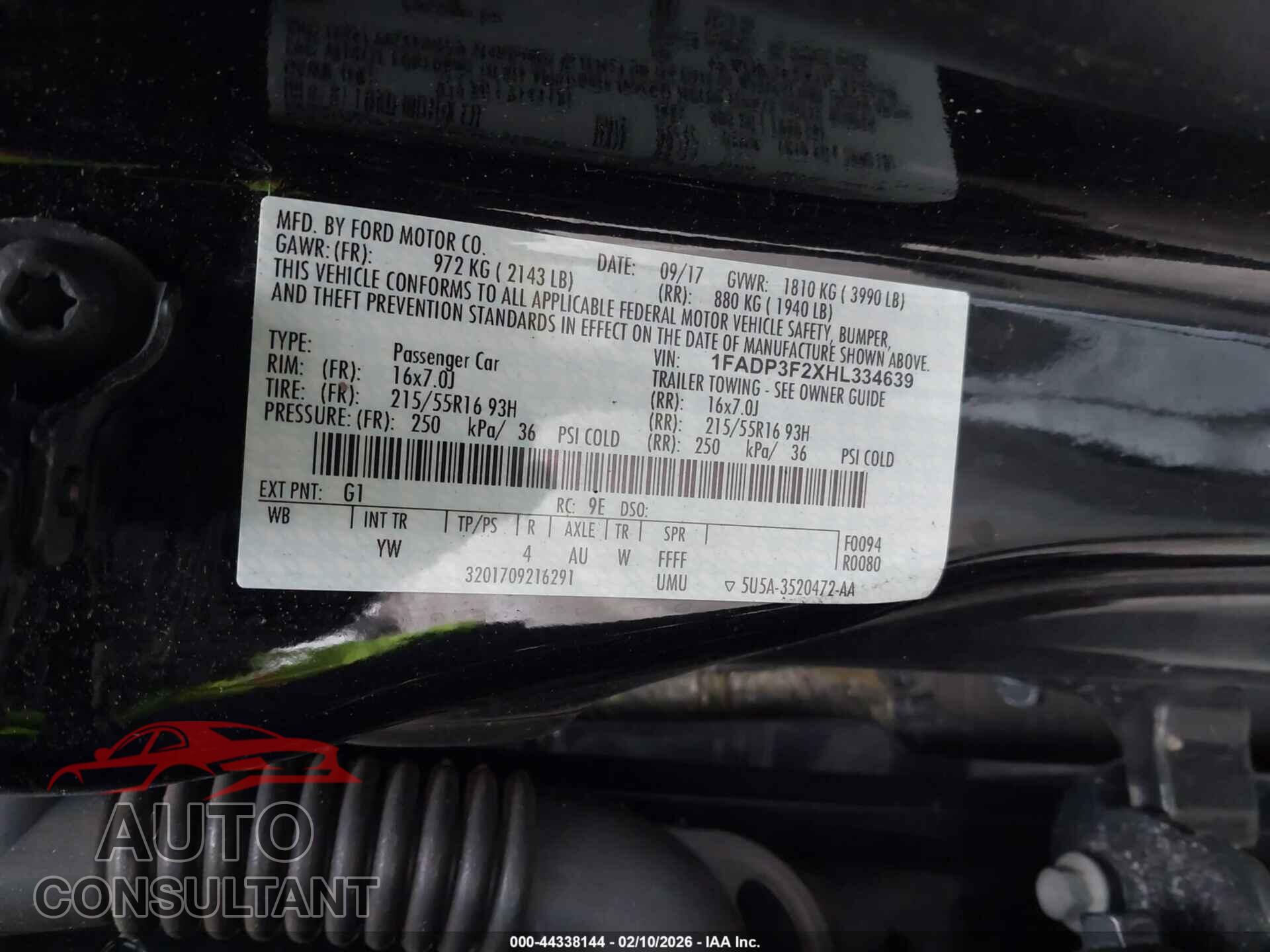 FORD FOCUS 2017 - 1FADP3F2XHL334639