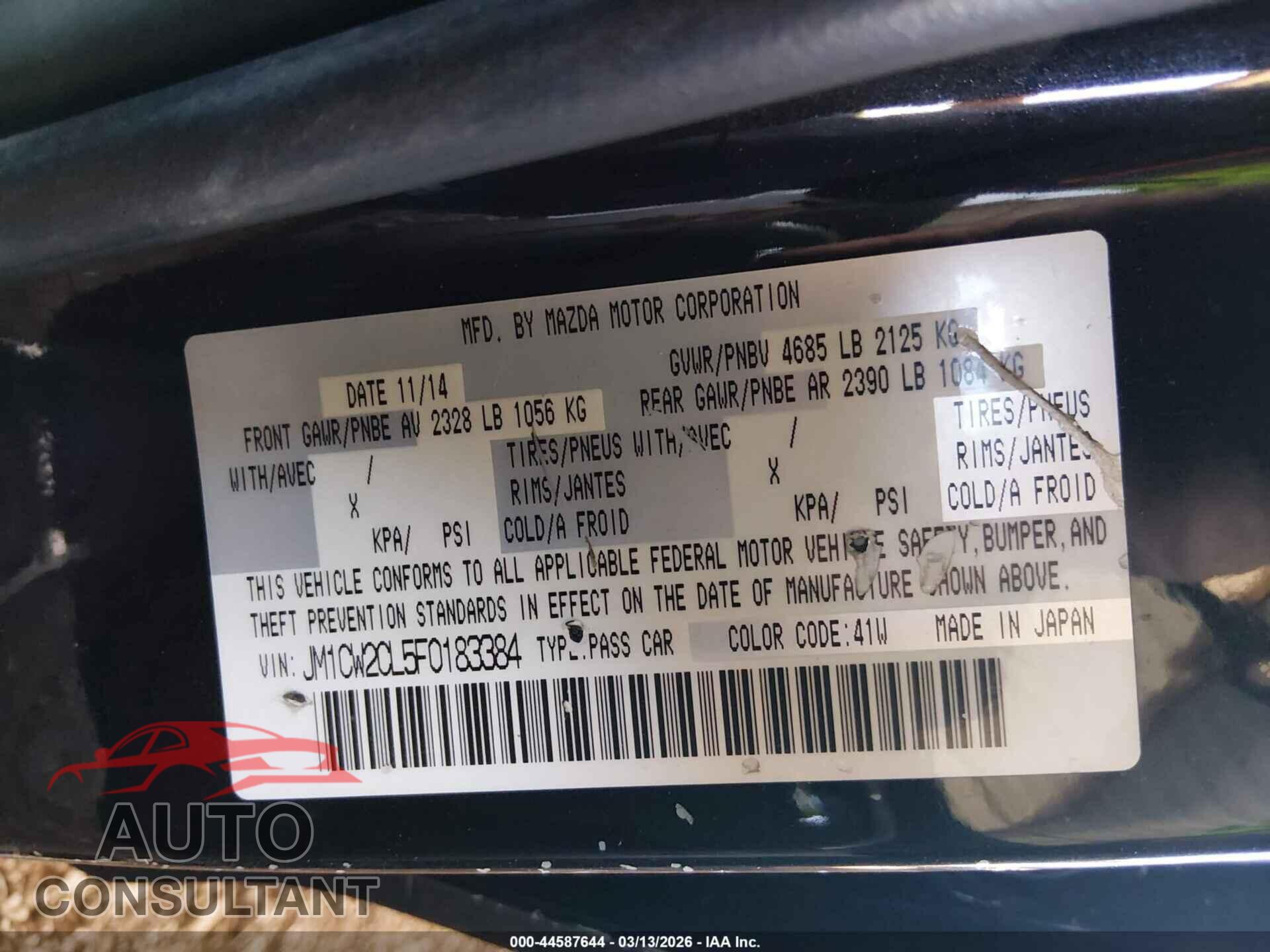 MAZDA MAZDA5 2015 - JM1CW2CL5F0183384