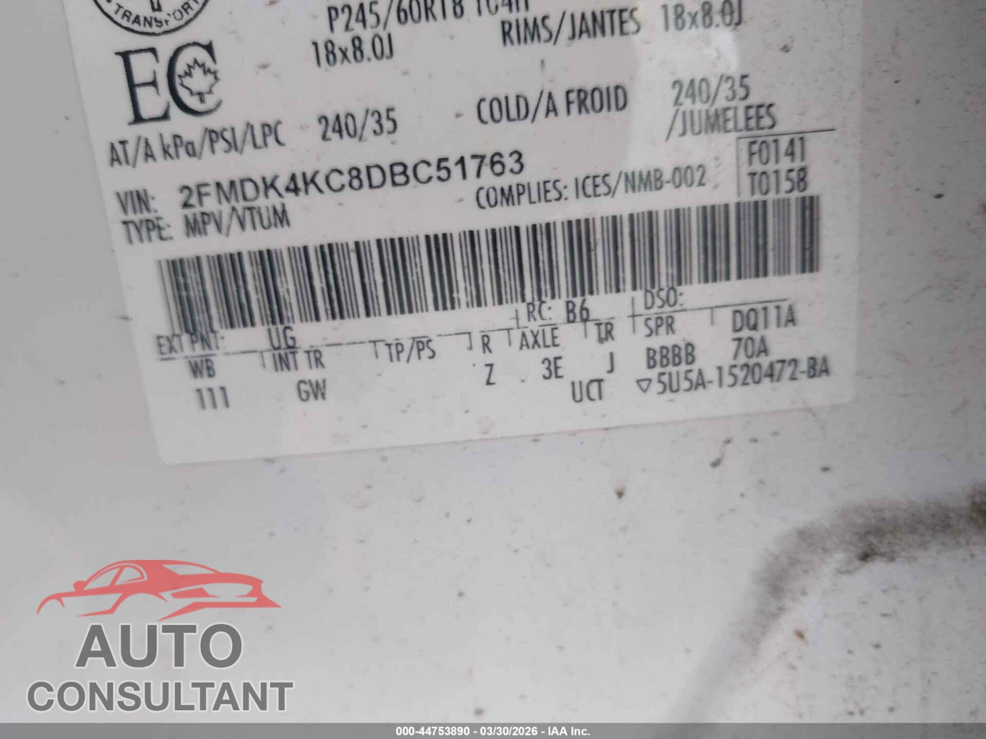 FORD EDGE 2013 - 2FMDK4KC8DBC51763