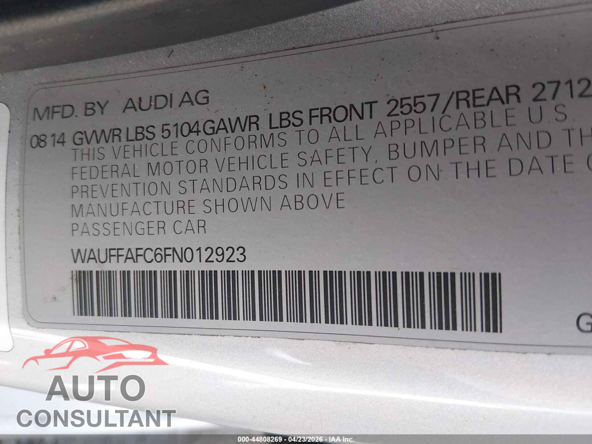 AUDI A6 2015 - WAUFFAFC6FN012923