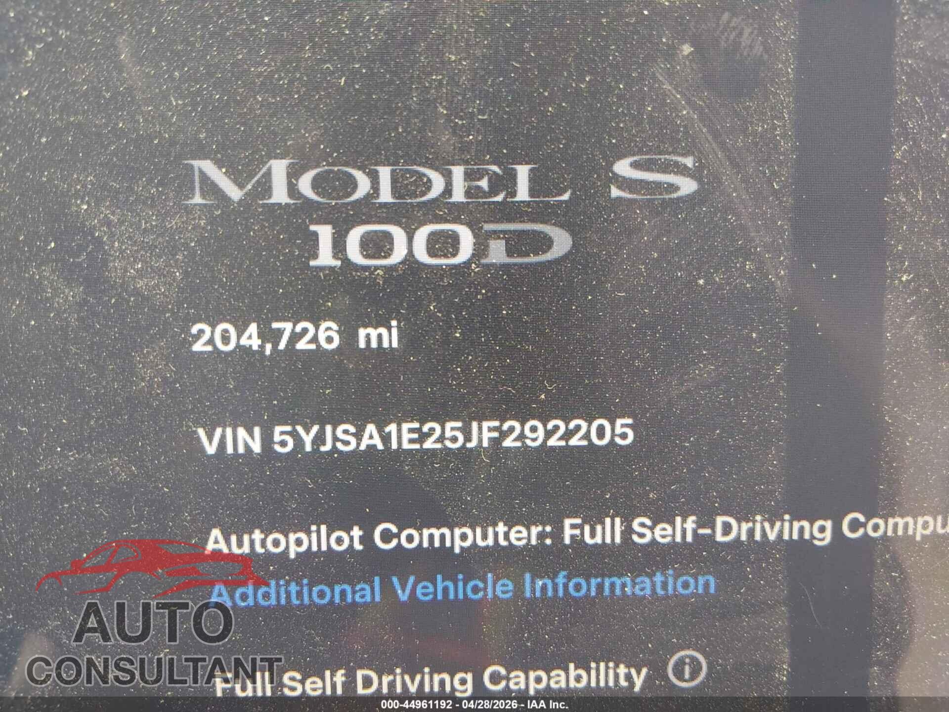 TESLA MODEL S 2018 - 5YJSA1E25JF292205