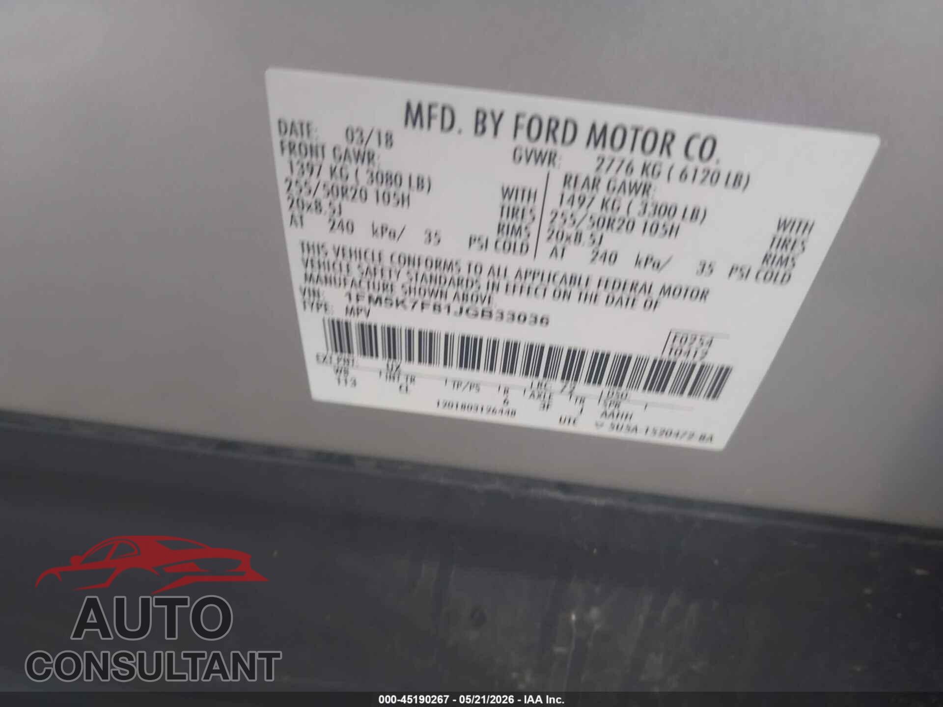 FORD EXPLORER 2018 - 1FM5K7F81JGB33036