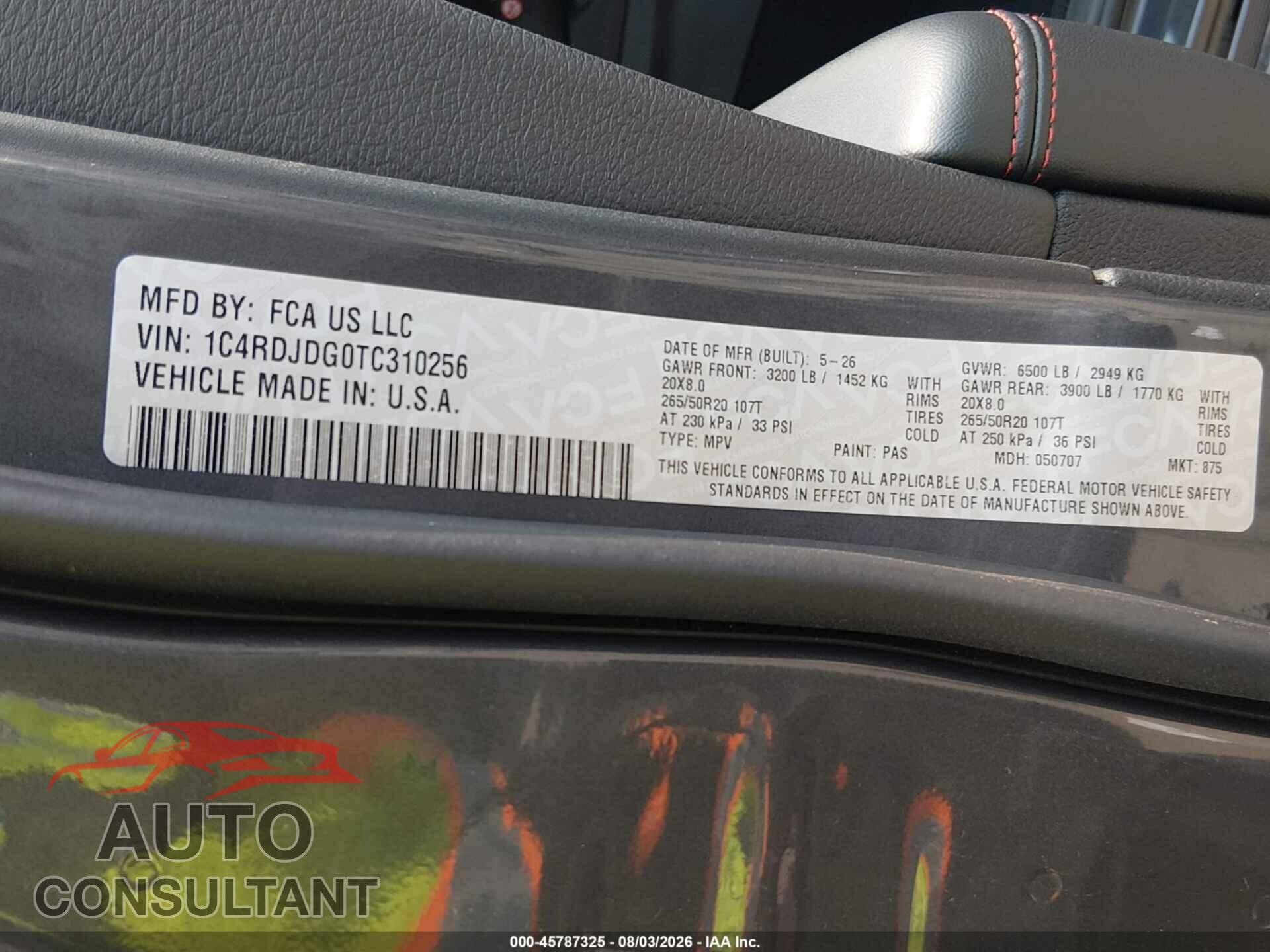 DODGE DURANGO 2026 - 1C4RDJDG0TC310256