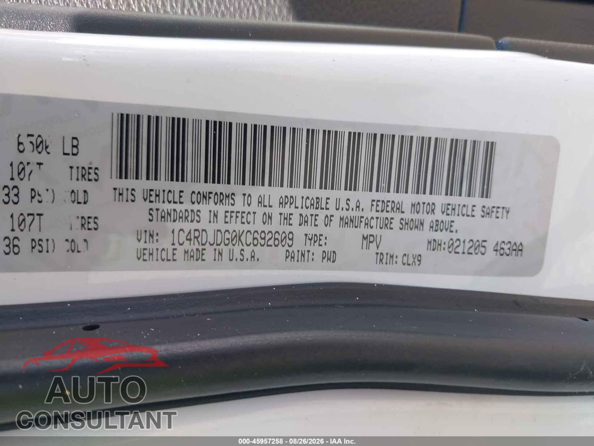 DODGE DURANGO 2019 - 1C4RDJDG0KC692609