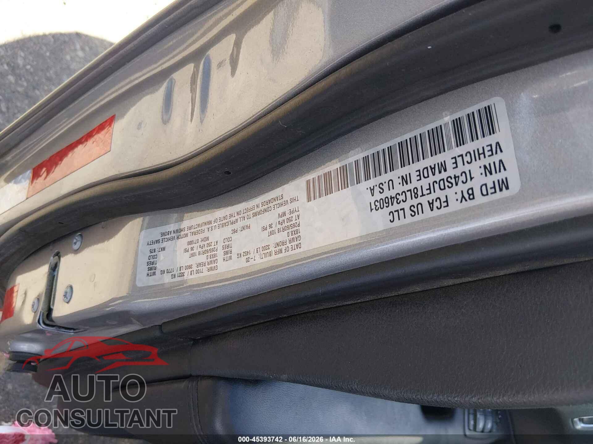 DODGE DURANGO 2020 - 1C4SDJFT8LC346031