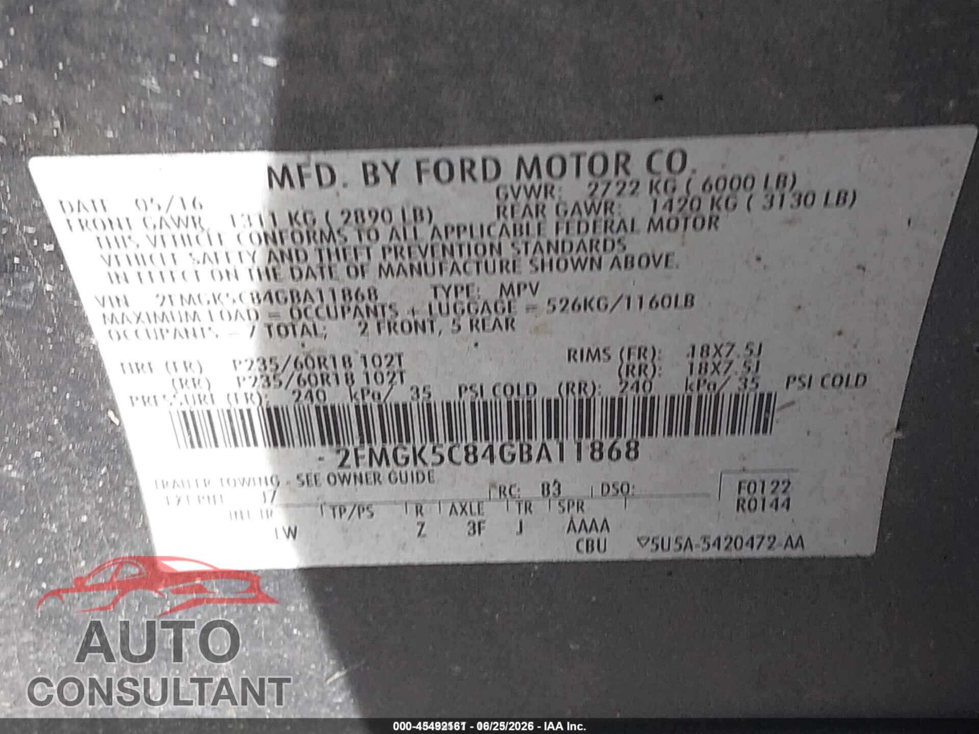 FORD FLEX 2016 - 2FMGK5C84GBA11868