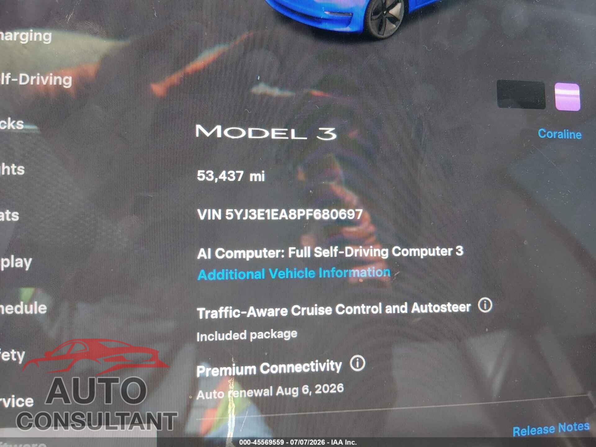TESLA MODEL 3 2023 - 5YJ3E1EA8PF680697