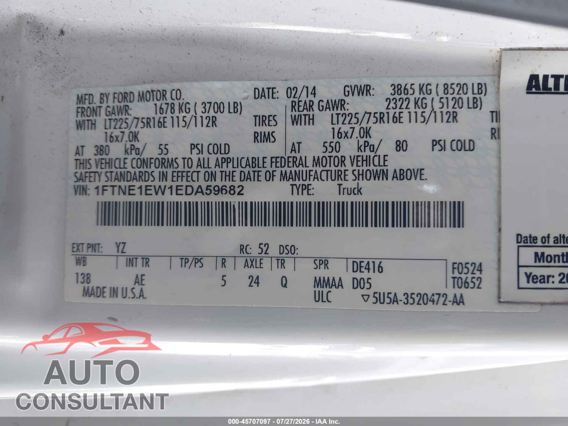 FORD E-150 2014 - 1FTNE1EW1EDA59682