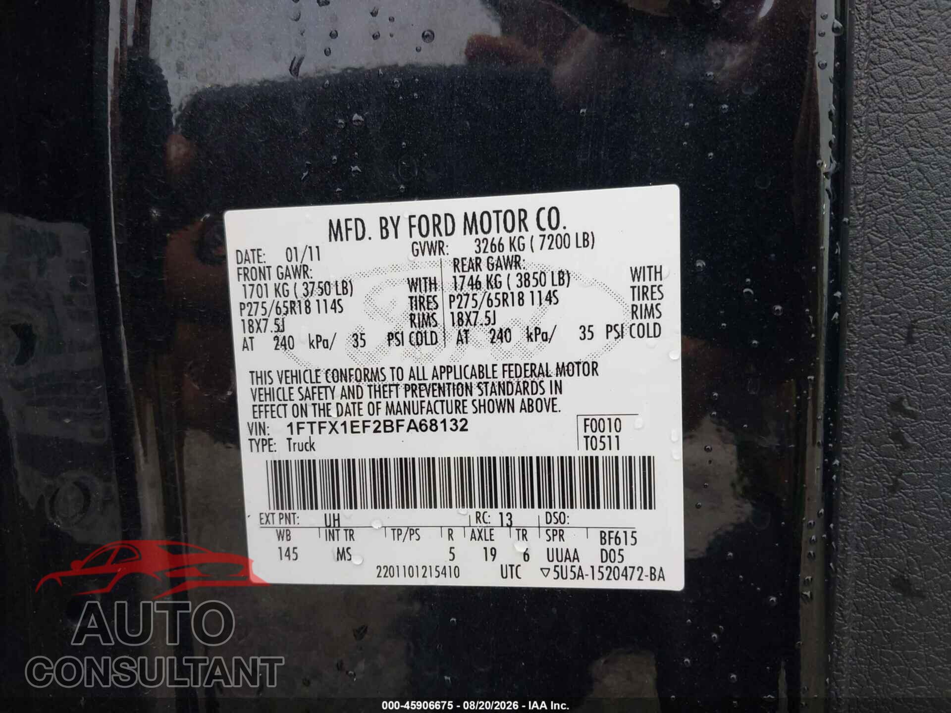 FORD F-150 2011 - 1FTFX1EF2BFA68132