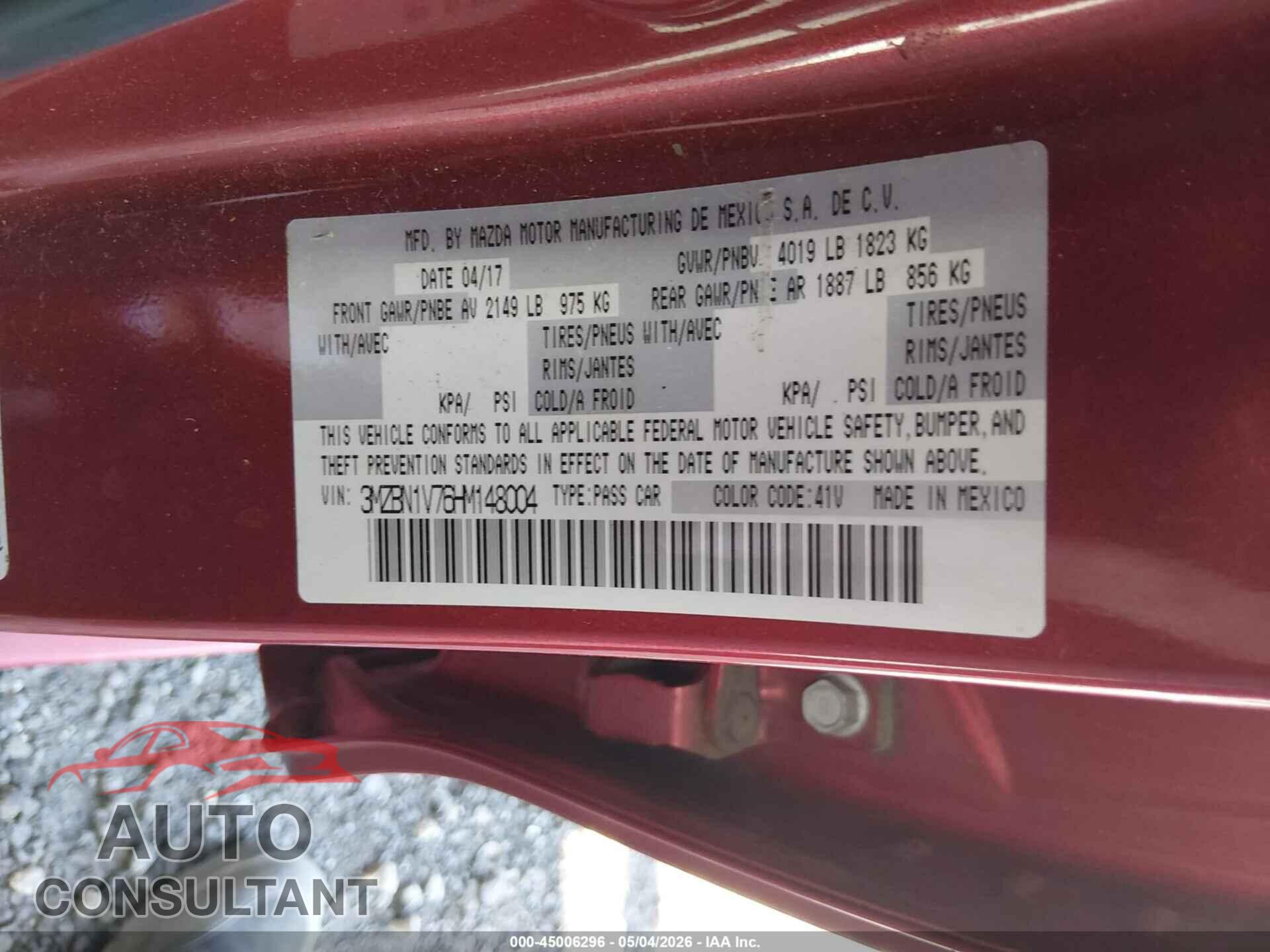 MAZDA MAZDA3 2017 - 3MZBN1V76HM148004