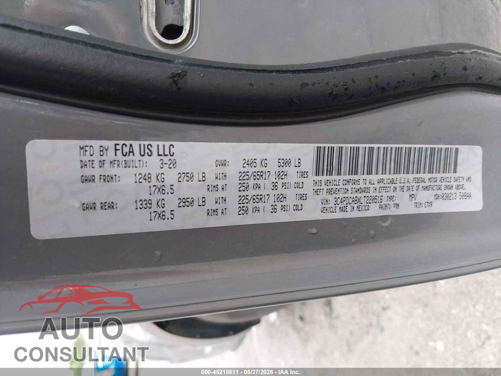 DODGE JOURNEY 2020 - 3C4PDCABXLT220516