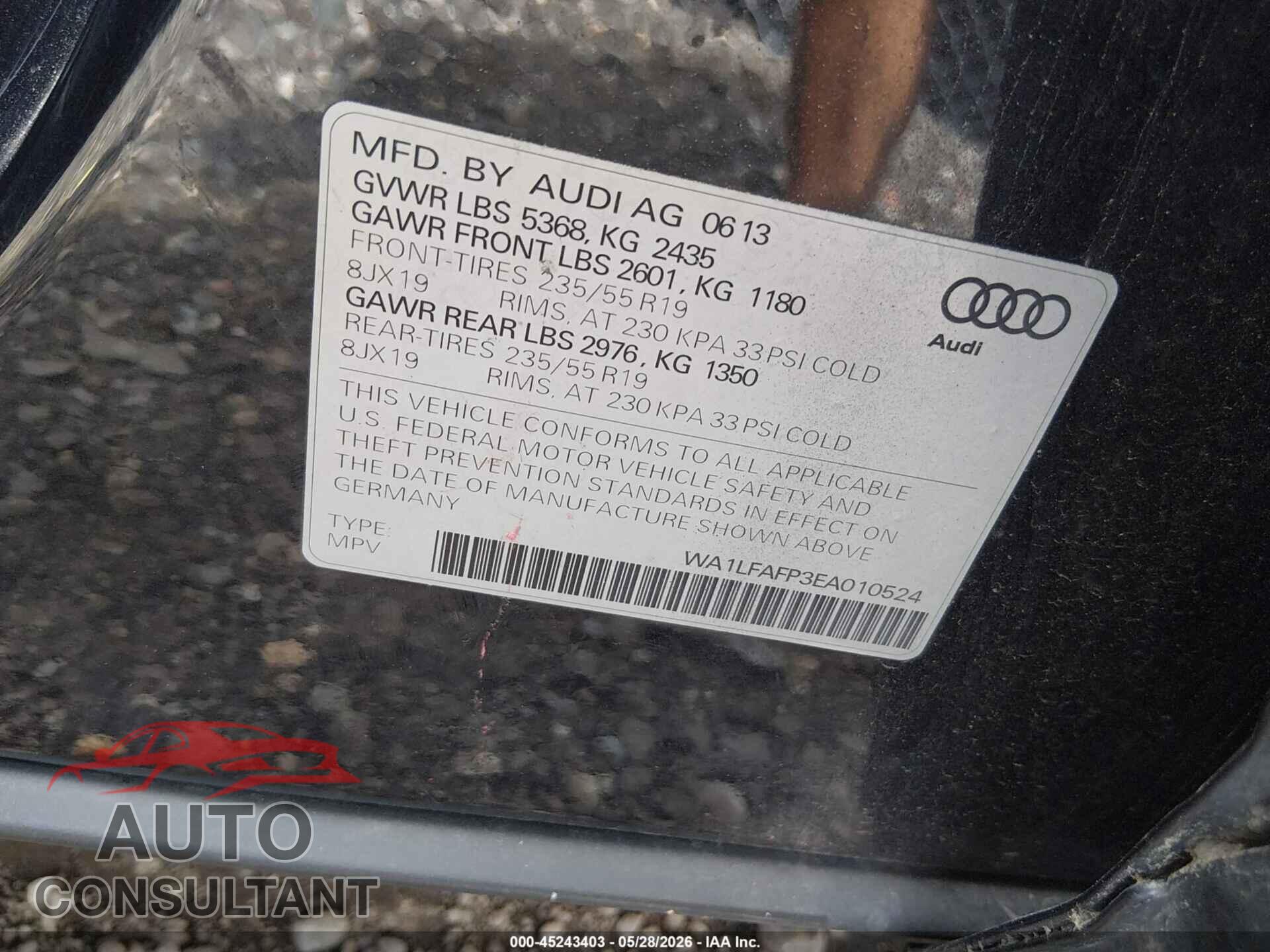 AUDI Q5 2014 - WA1LFAFP3EA010524