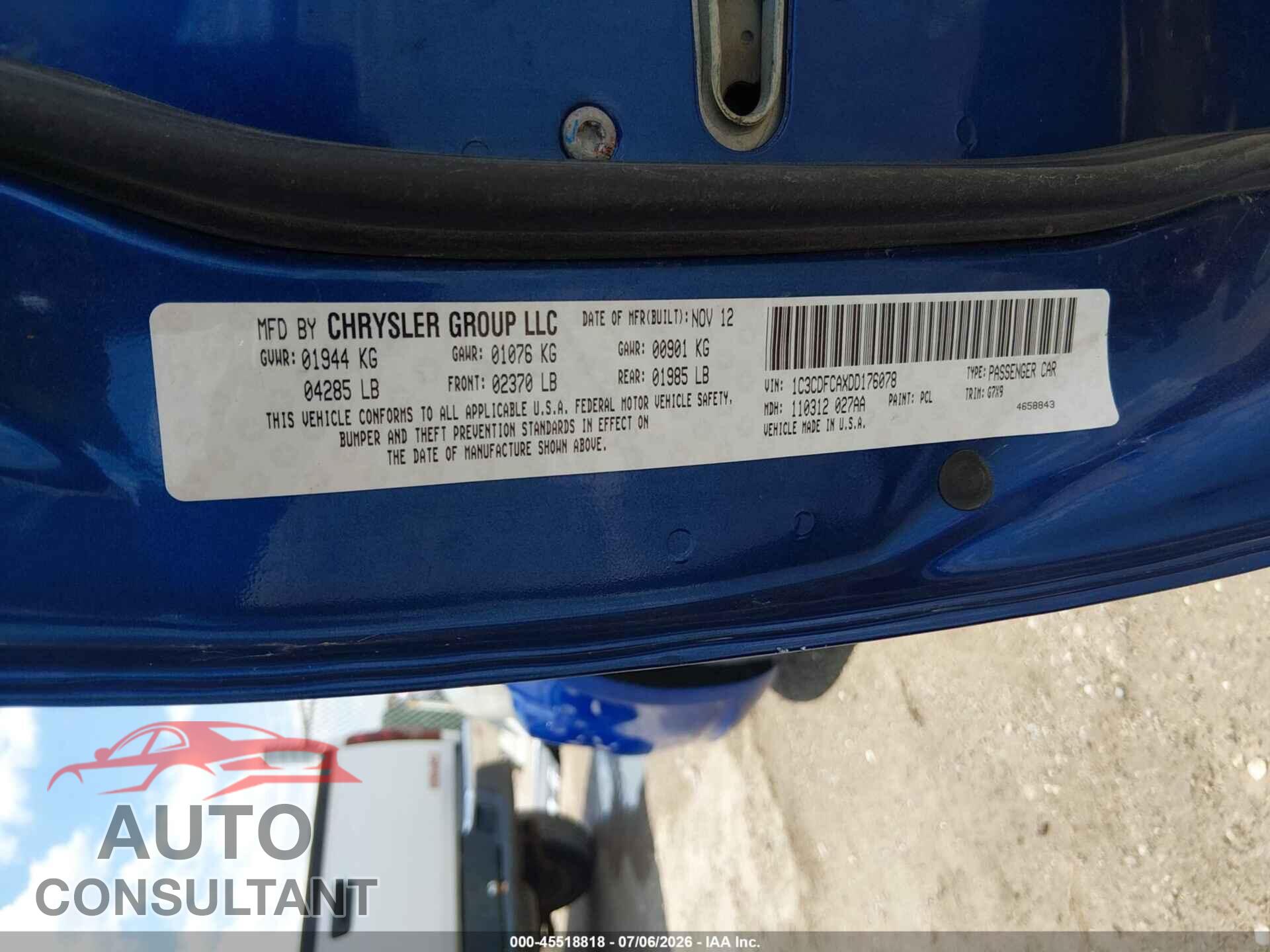 DODGE DART 2013 - 1C3CDFCAXDD176078