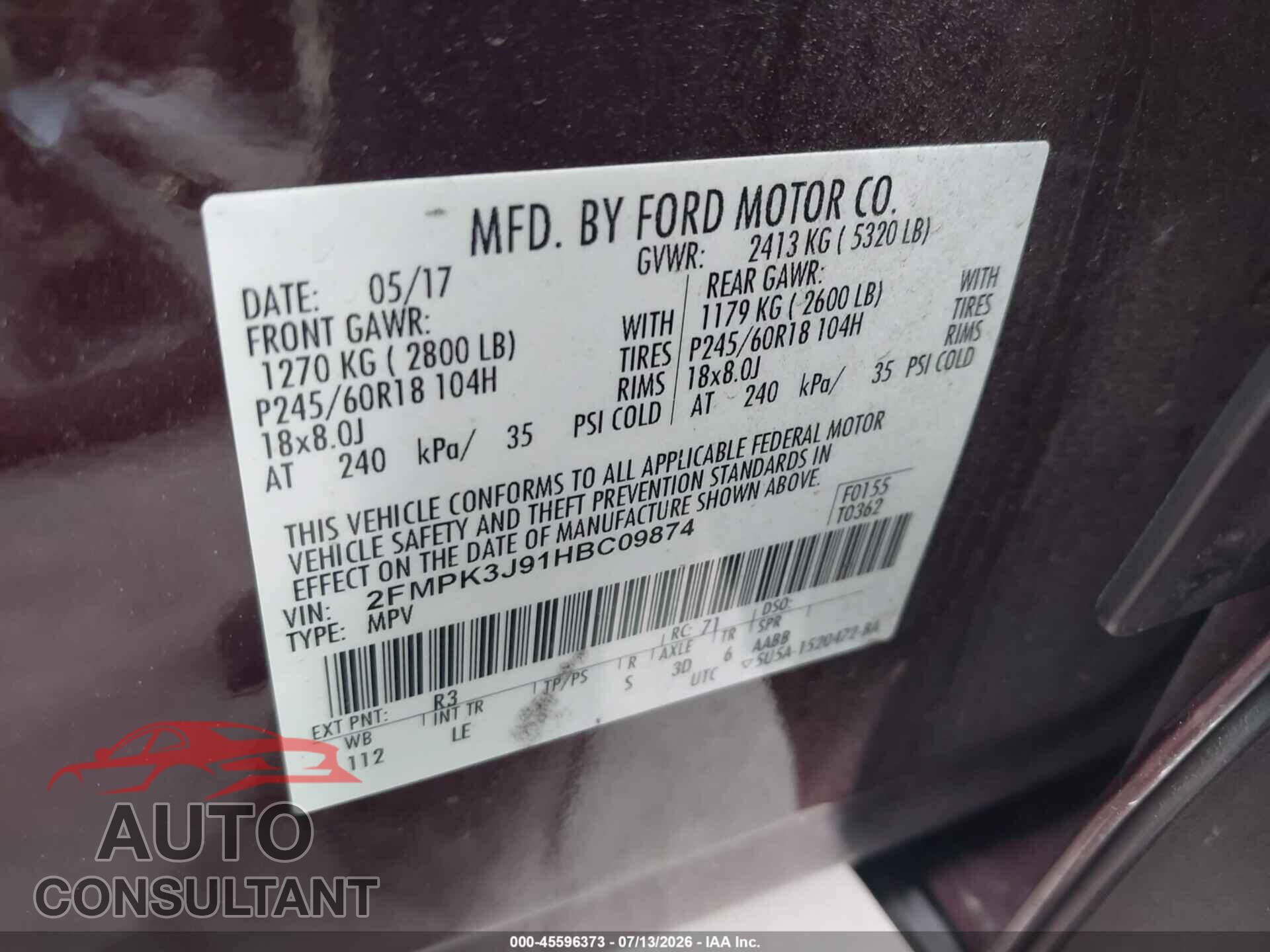 FORD EDGE 2017 - 2FMPK3J91HBC09874