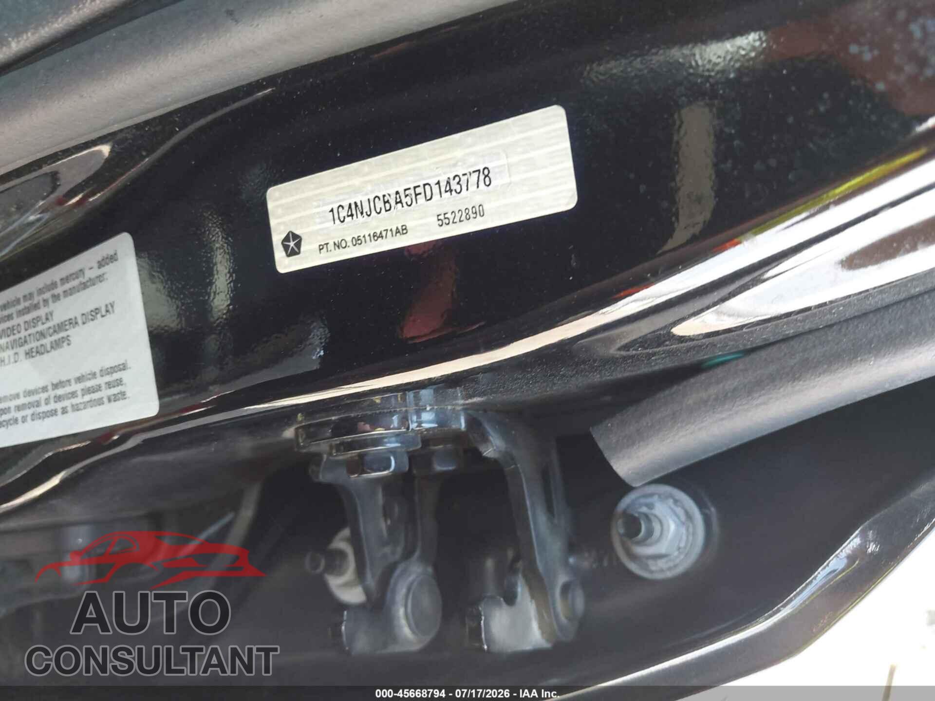 JEEP COMPASS 2015 - 1C4NJCBA5FD143778