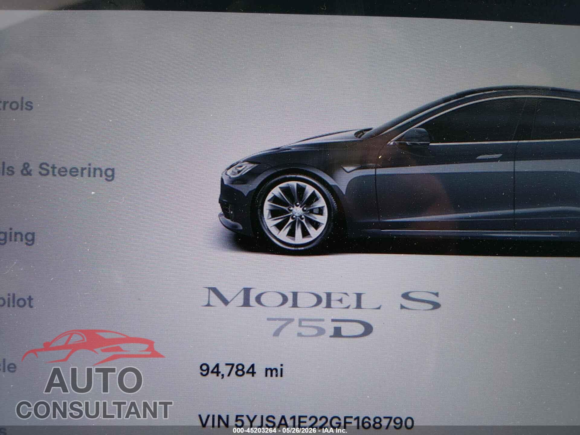 TESLA MODEL S 2016 - 5YJSA1E22GF168790