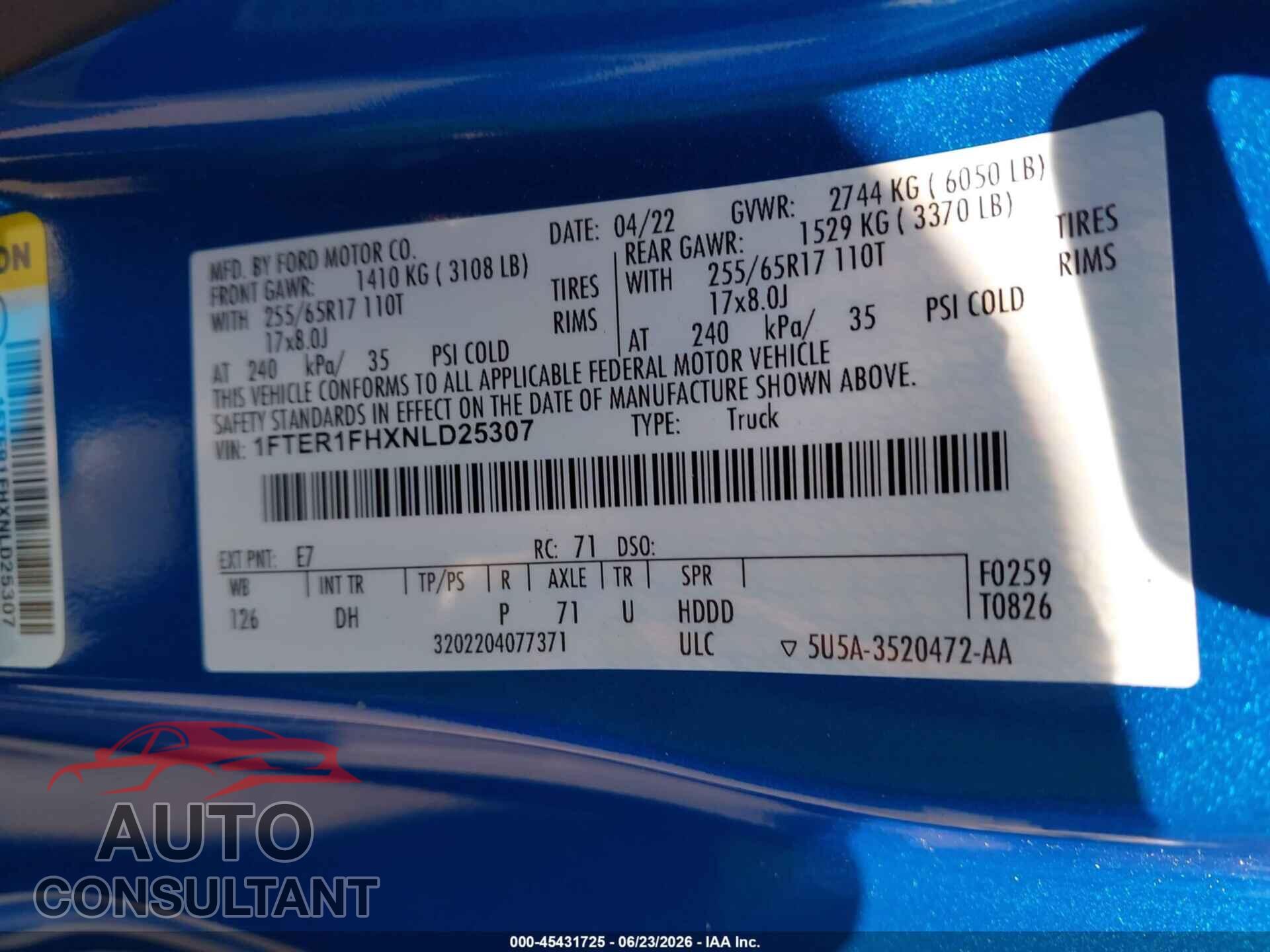 FORD RANGER 2022 - 1FTER1FHXNLD25307