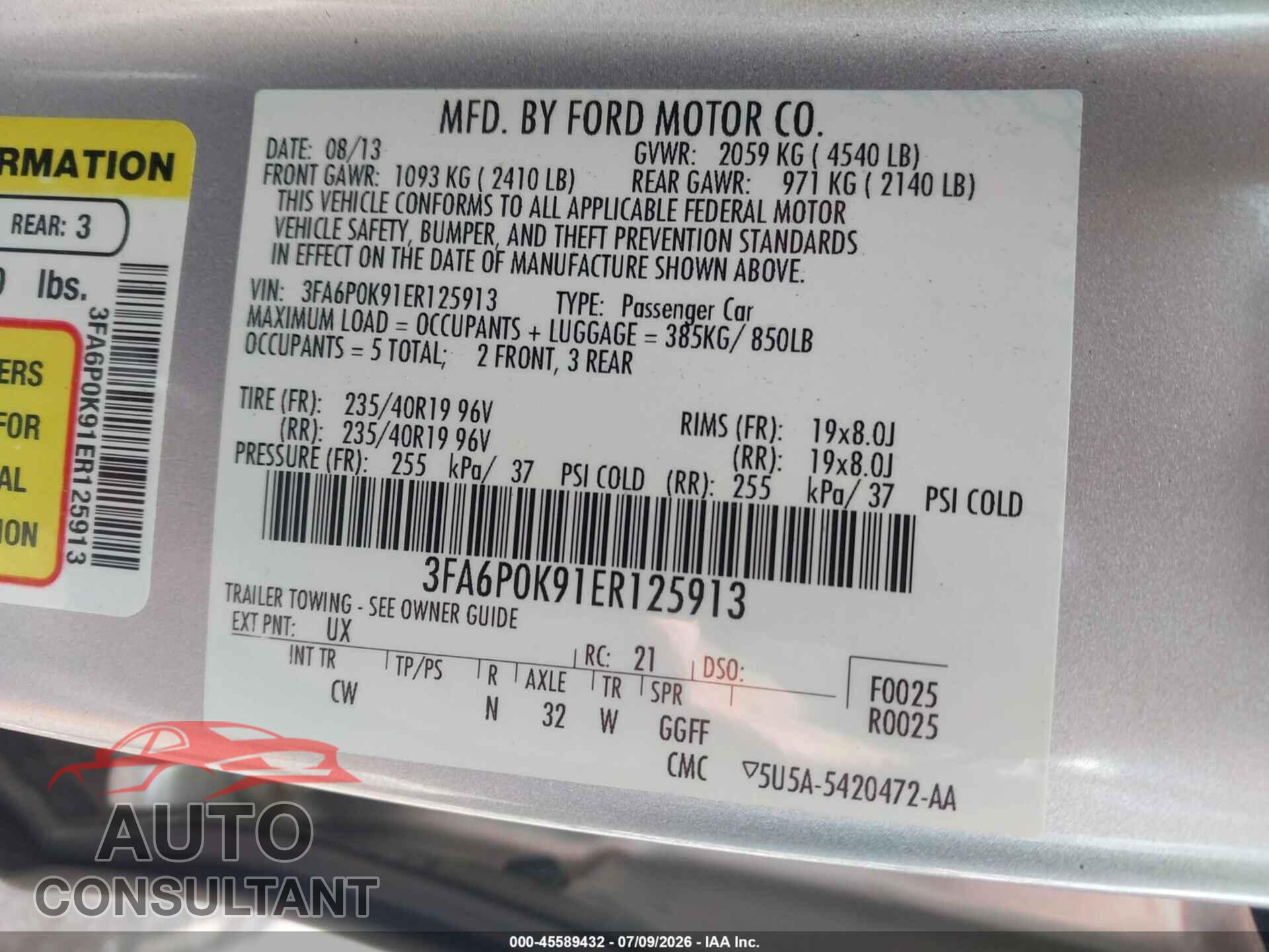 FORD FUSION 2014 - 3FA6P0K91ER125913
