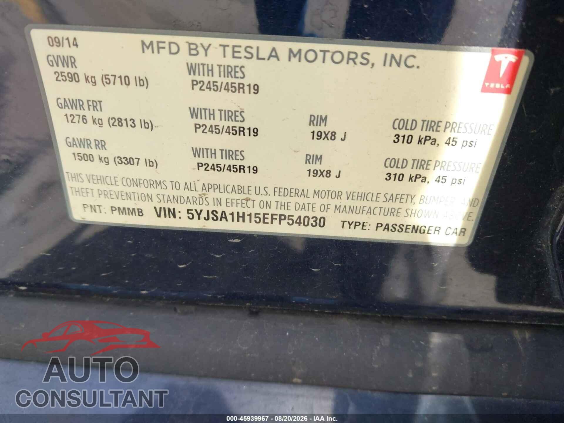 TESLA MODEL S 2014 - 5YJSA1H15EFP54030