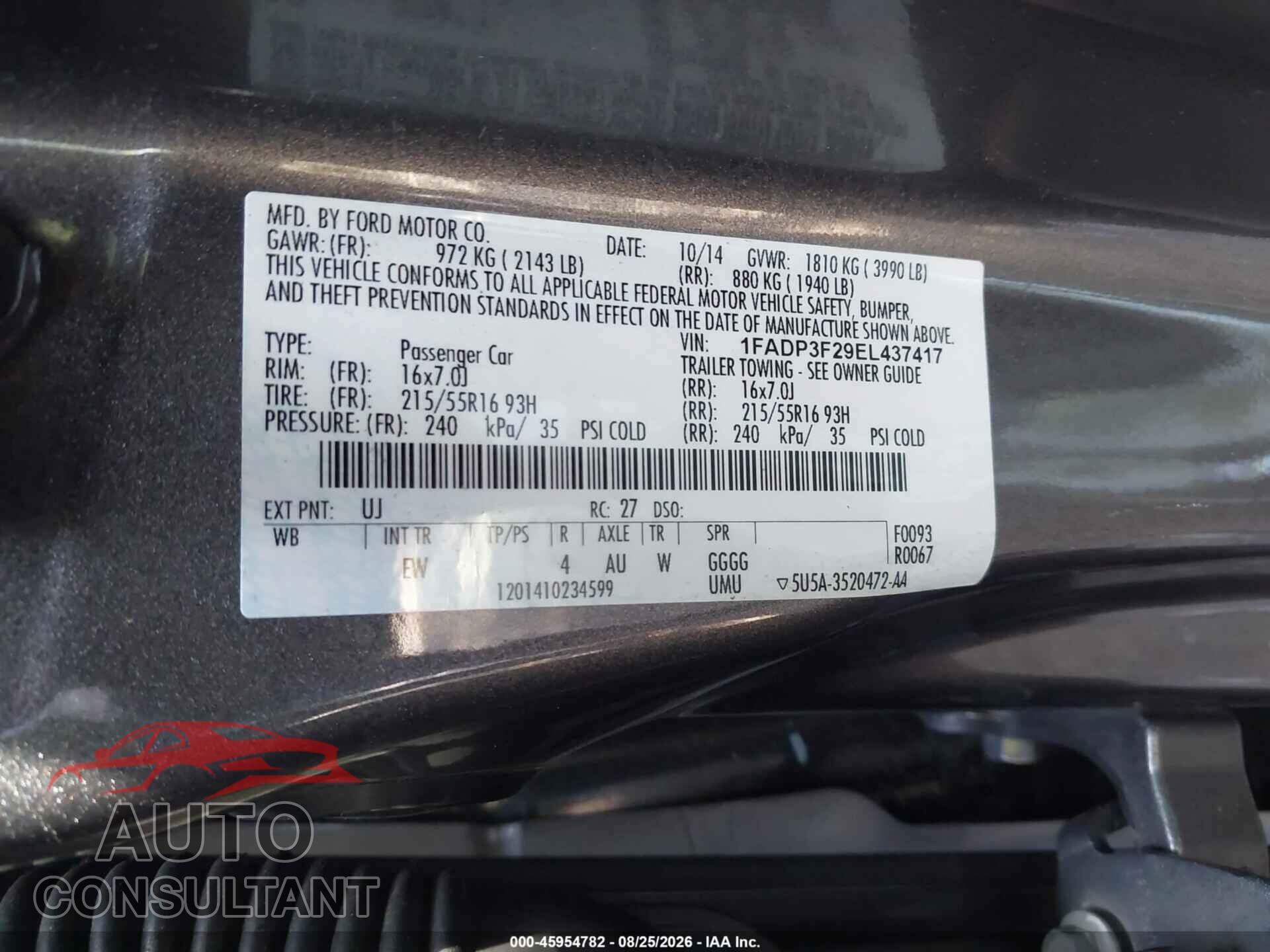 FORD FOCUS 2014 - 1FADP3F29EL437417