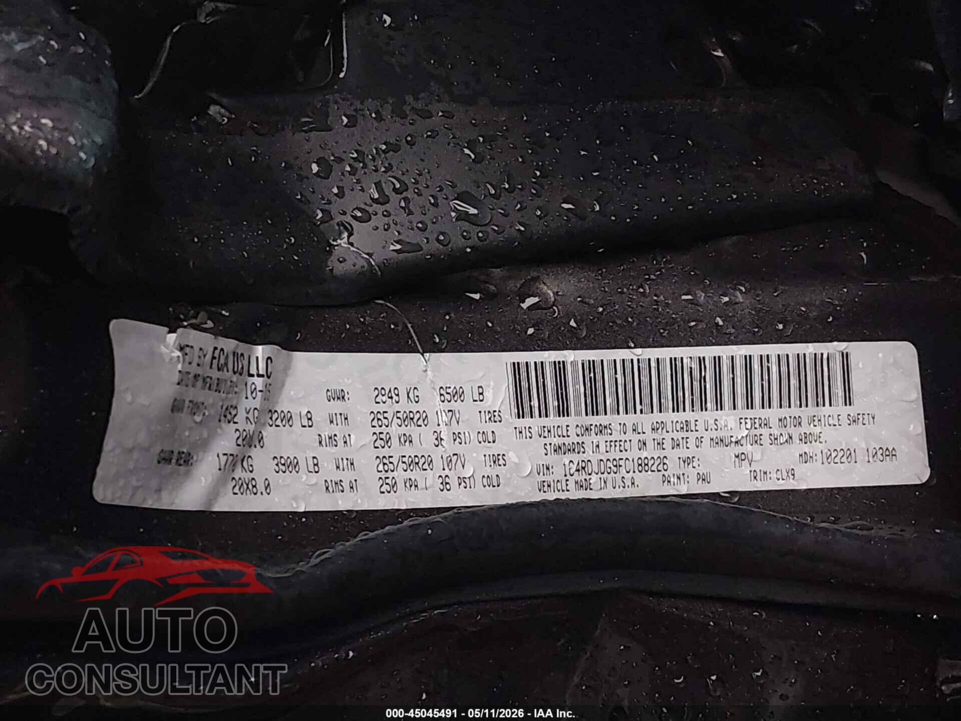 DODGE DURANGO 2015 - 1C4RDJDG9FC188226