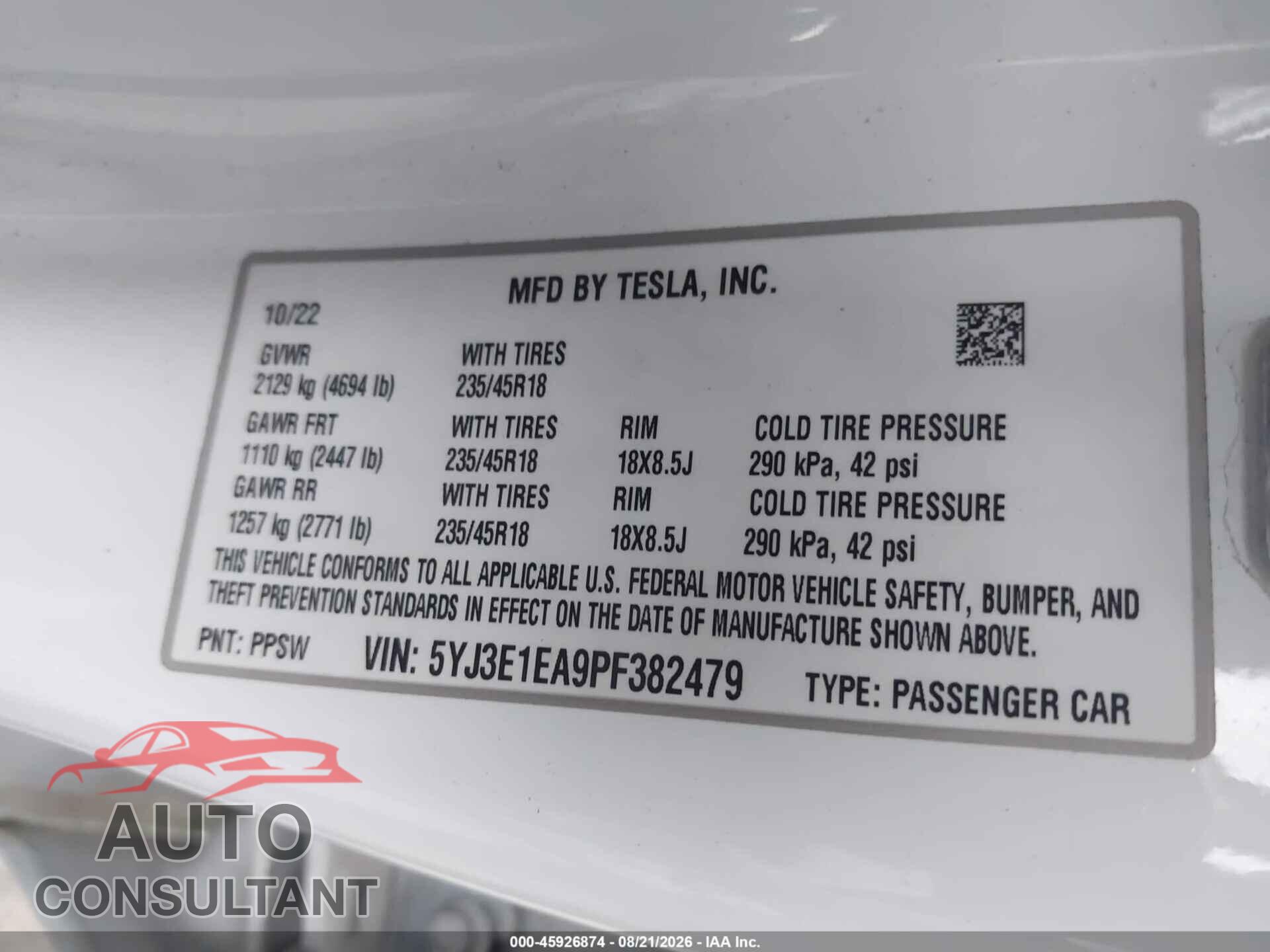TESLA MODEL 3 2023 - 5YJ3E1EA9PF382479