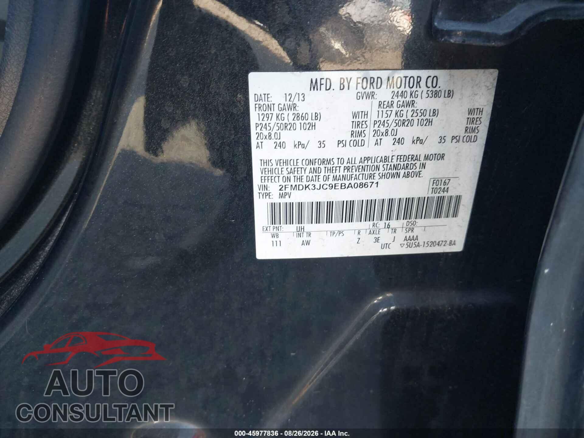 FORD EDGE 2014 - 2FMDK3JC9EBA08671