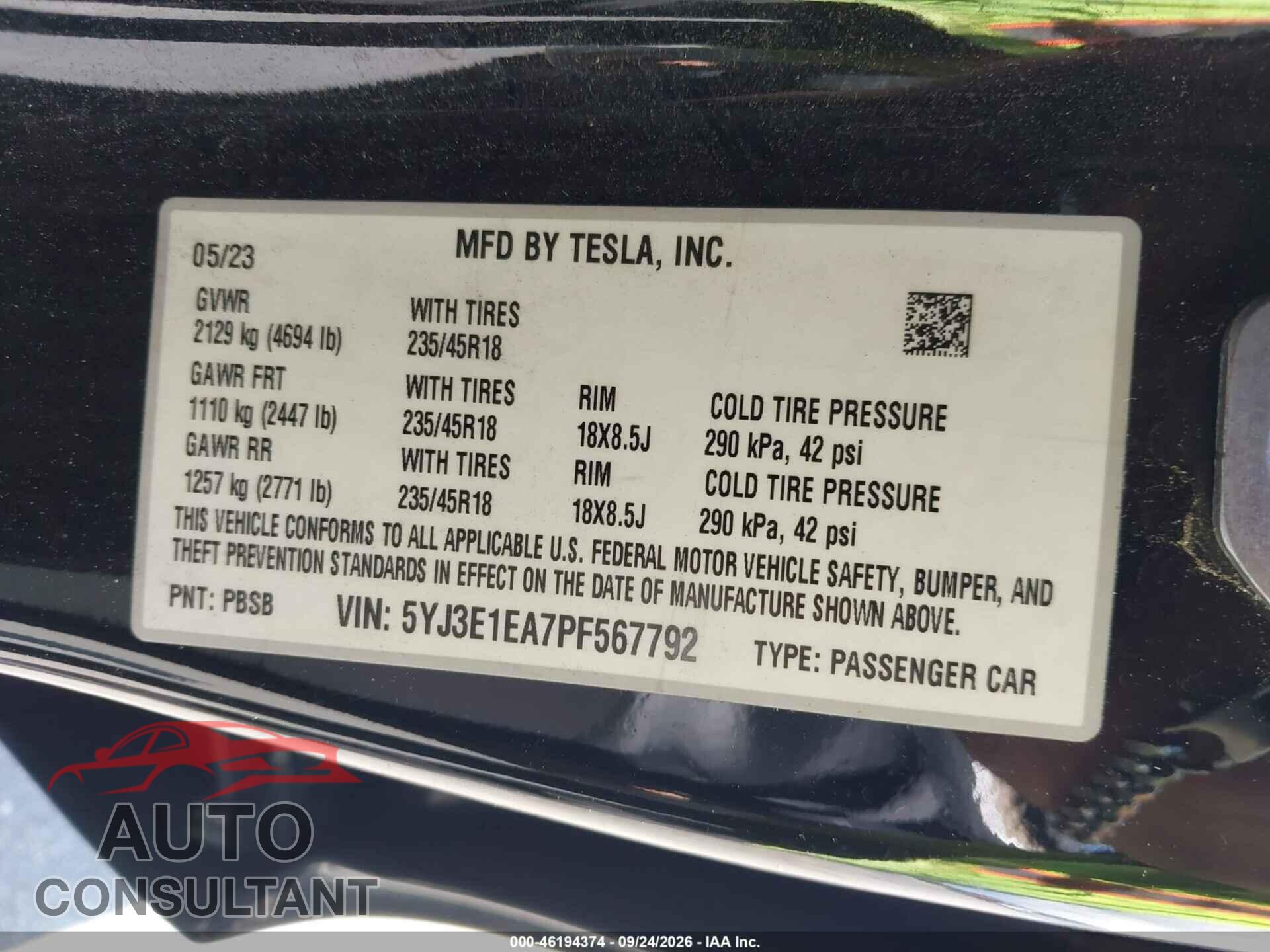 TESLA MODEL 3 2023 - 5YJ3E1EA7PF567792