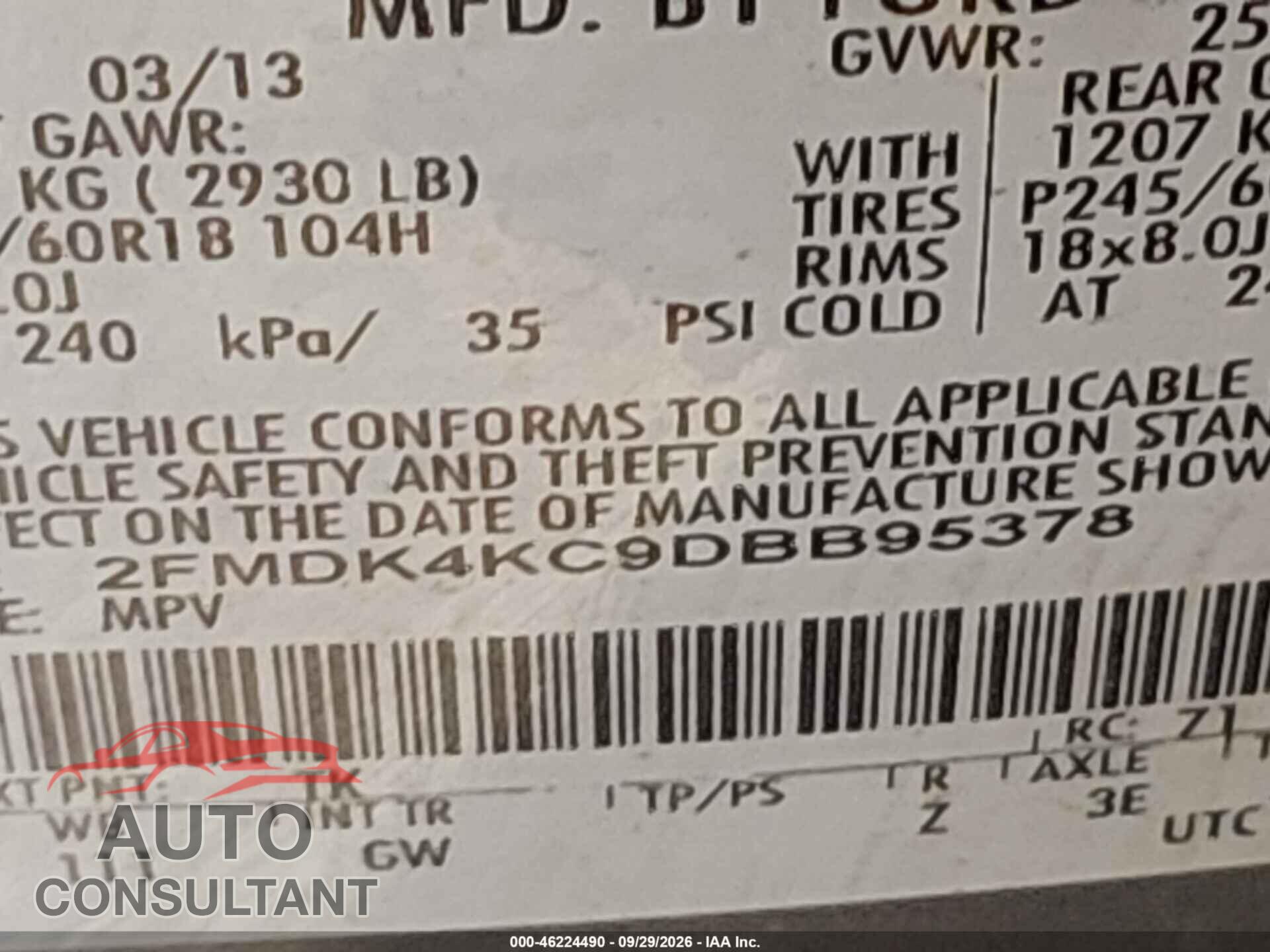 FORD EDGE 2013 - 2FMDK4KC9DBB95378