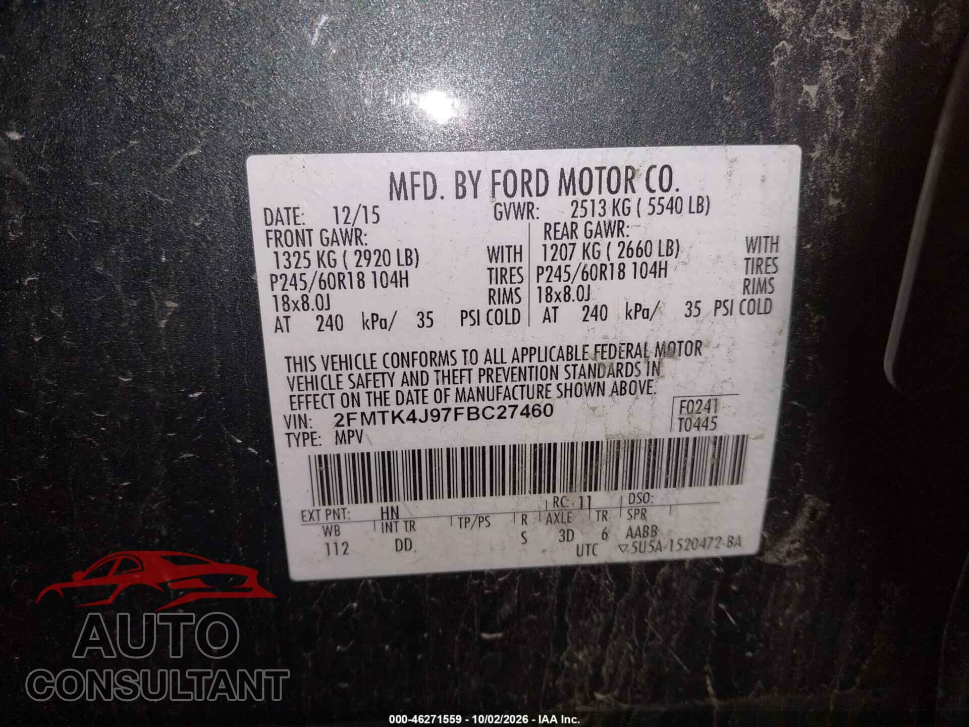 FORD EDGE 2015 - 2FMTK4J97FBC27460