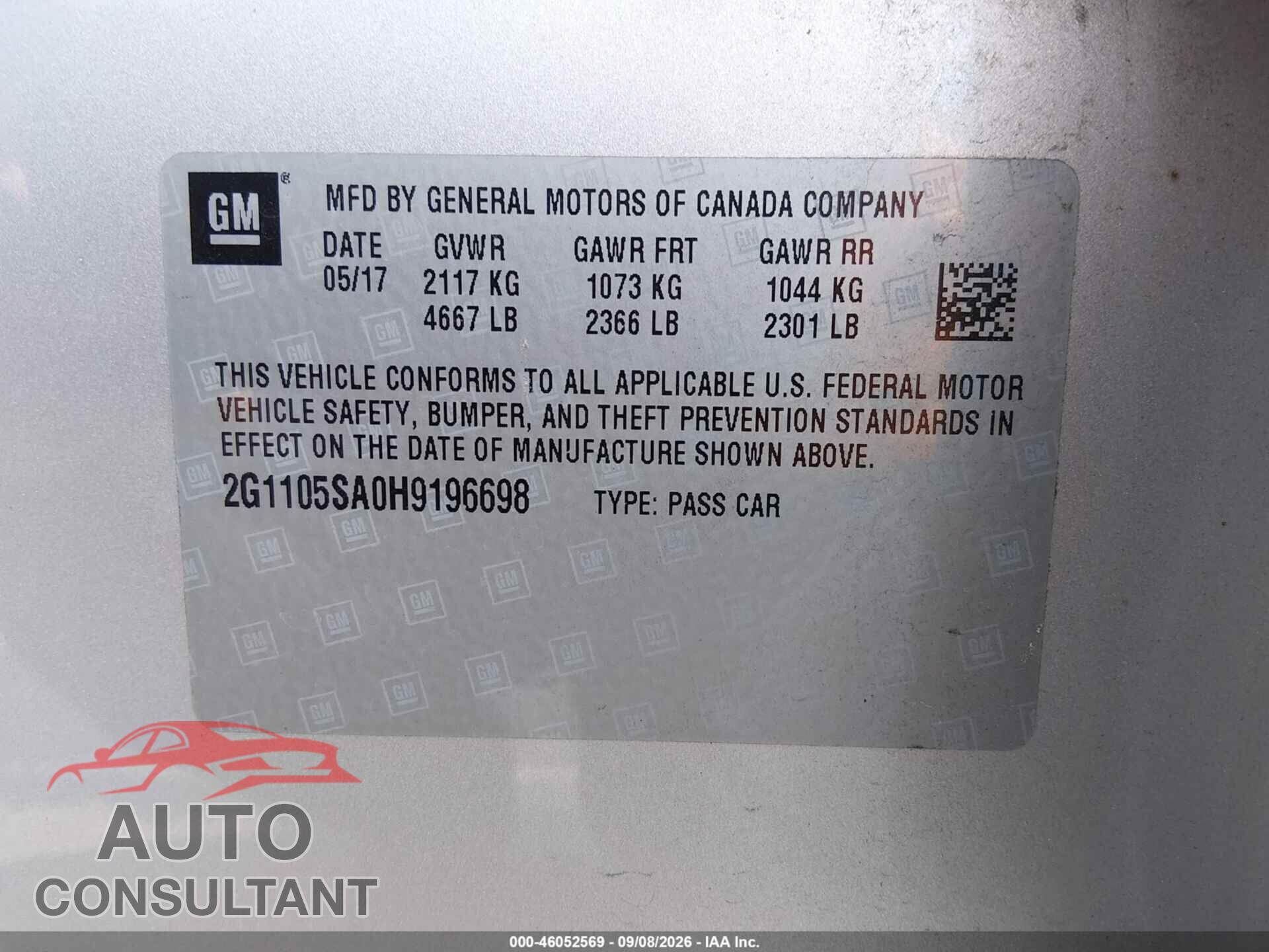CHEVROLET IMPALA 2017 - 2G1105SA0H9196698
