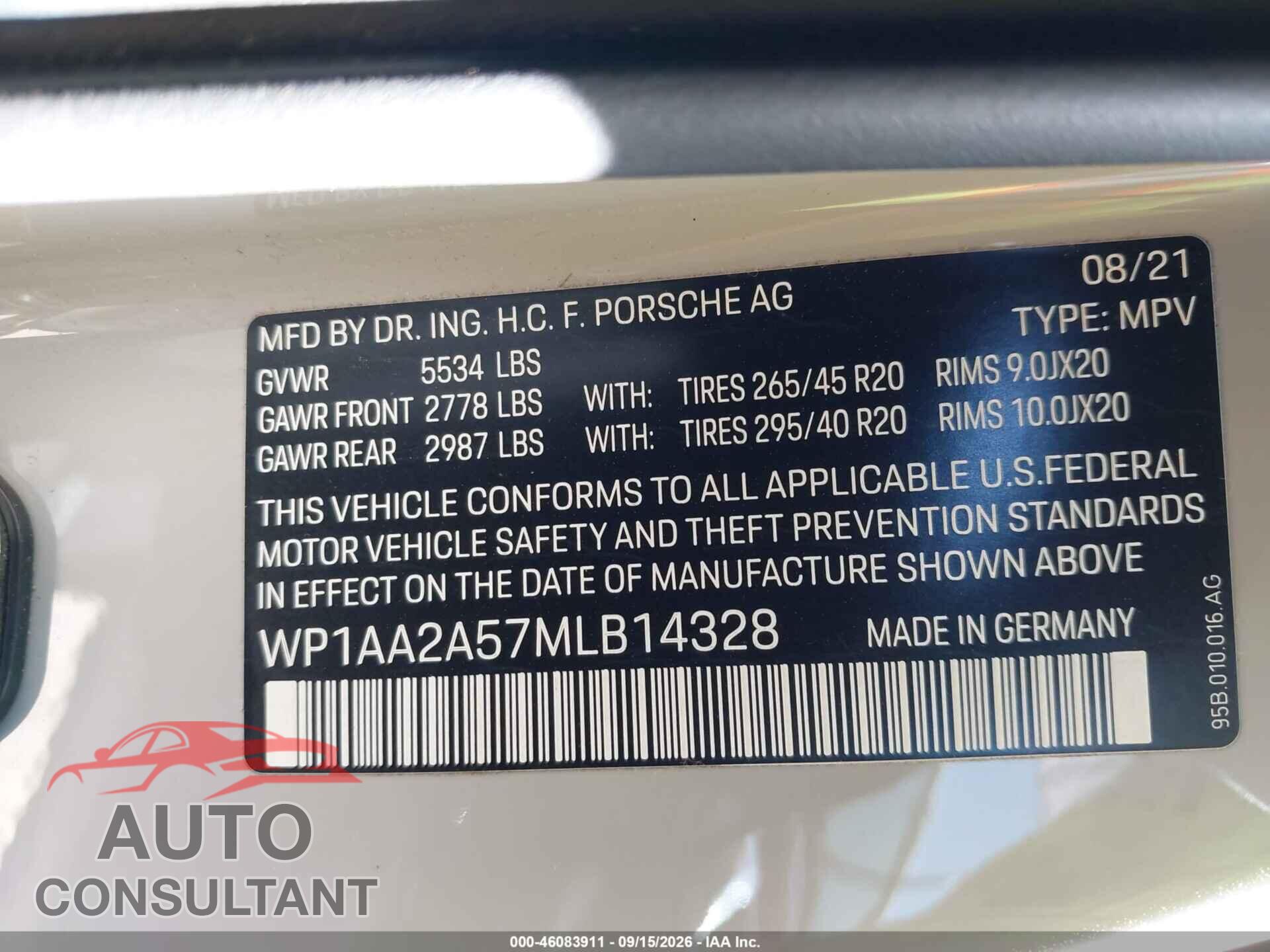 PORSCHE MACAN 2021 - WP1AA2A57MLB14328
