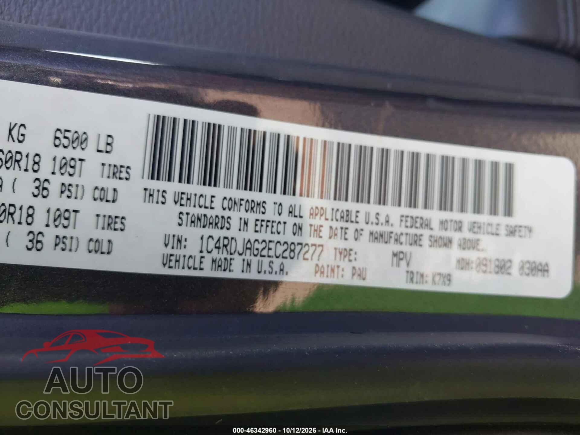 DODGE DURANGO 2014 - 1C4RDJAG2EC287277