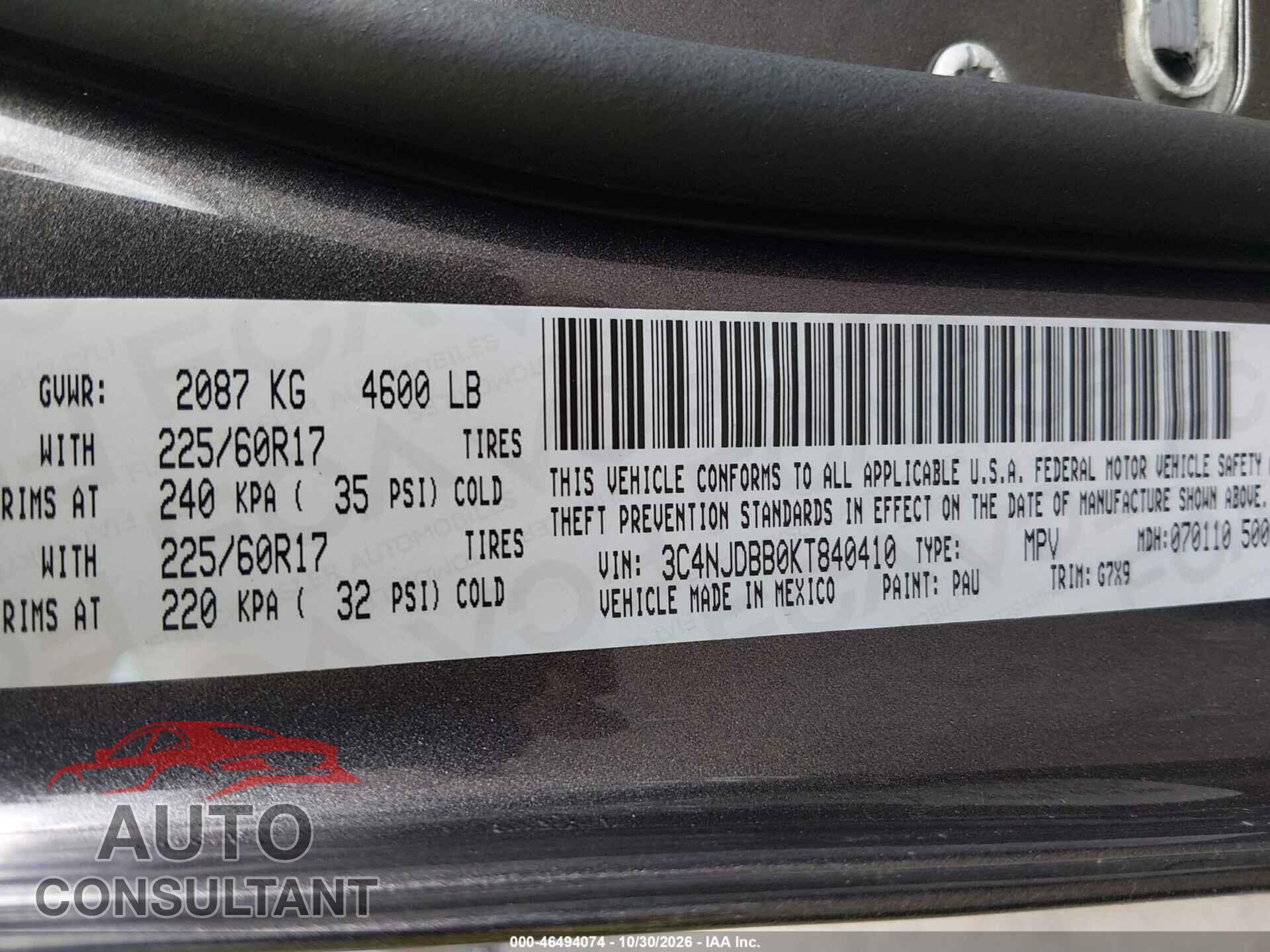 JEEP COMPASS 2019 - 3C4NJDBB0KT840410