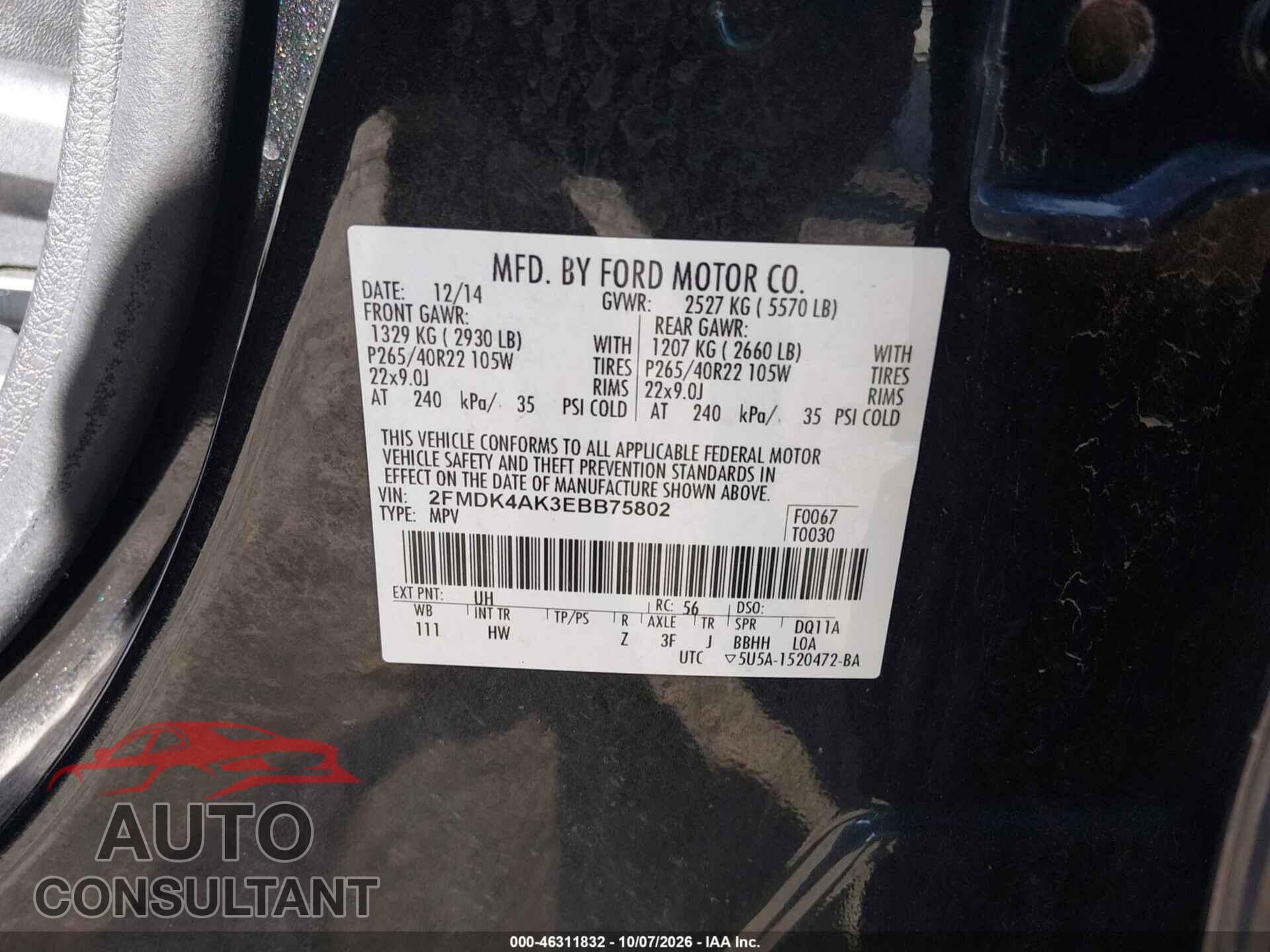 FORD EDGE 2014 - 2FMDK4AK3EBB75802