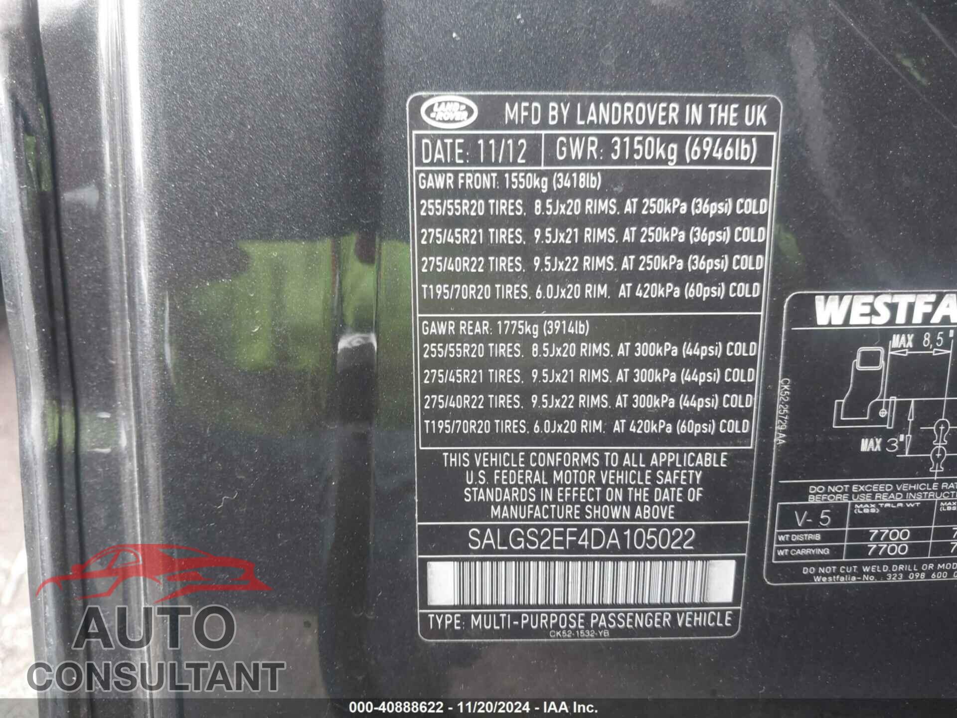 LAND ROVER RANGE ROVER 2013 - SALGS2EF4DA105022