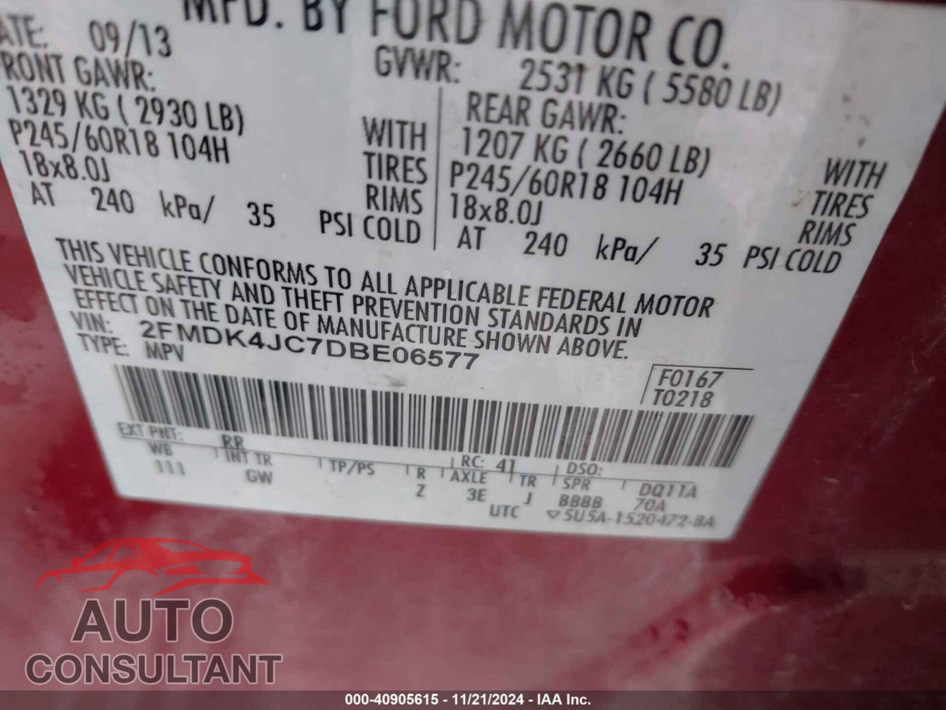 FORD EDGE 2013 - 2FMDK4JC7DBE06577